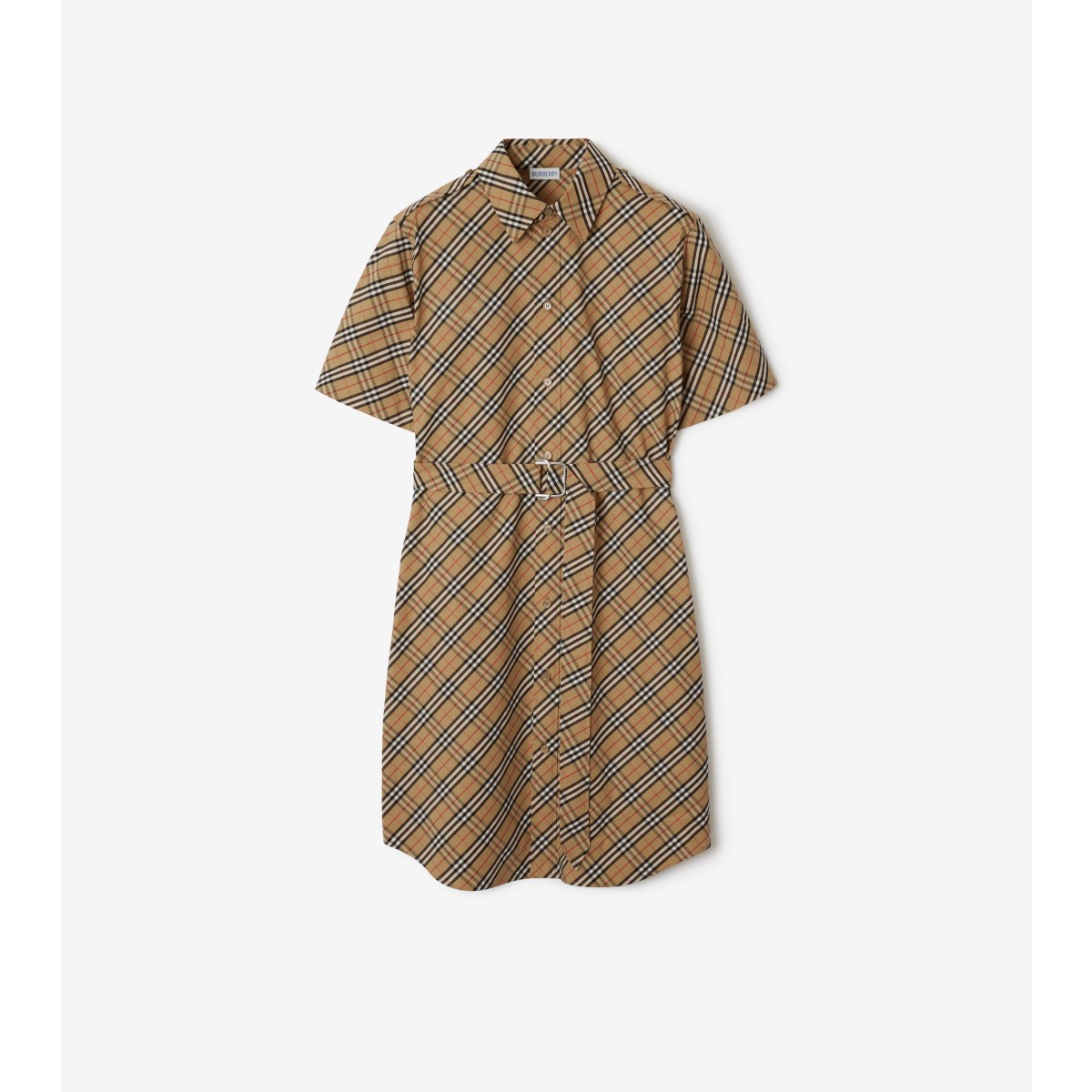 Burberry Classic Check Cotton Dress With Belted Waist In Sand