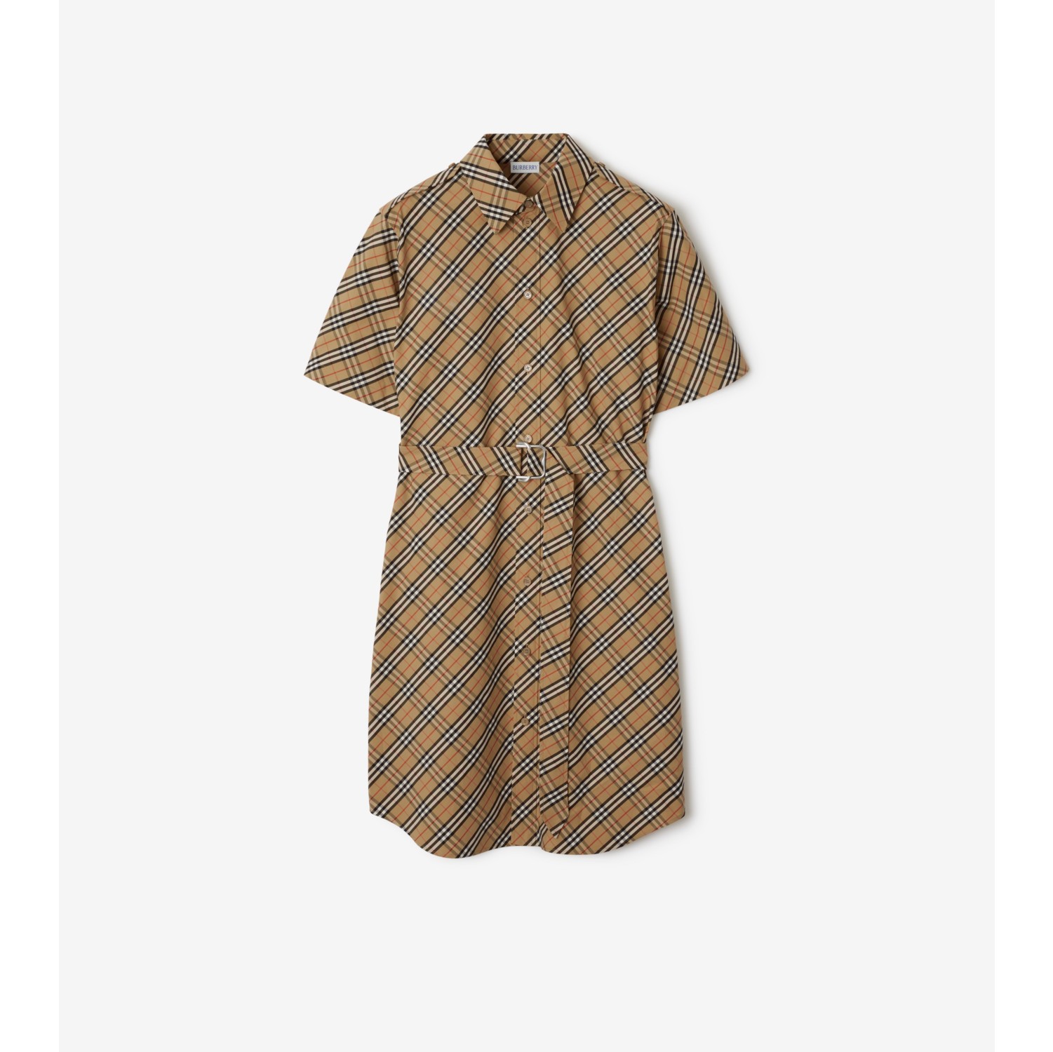 Check Cotton Shirt Dress in Sand Women Burberry Official