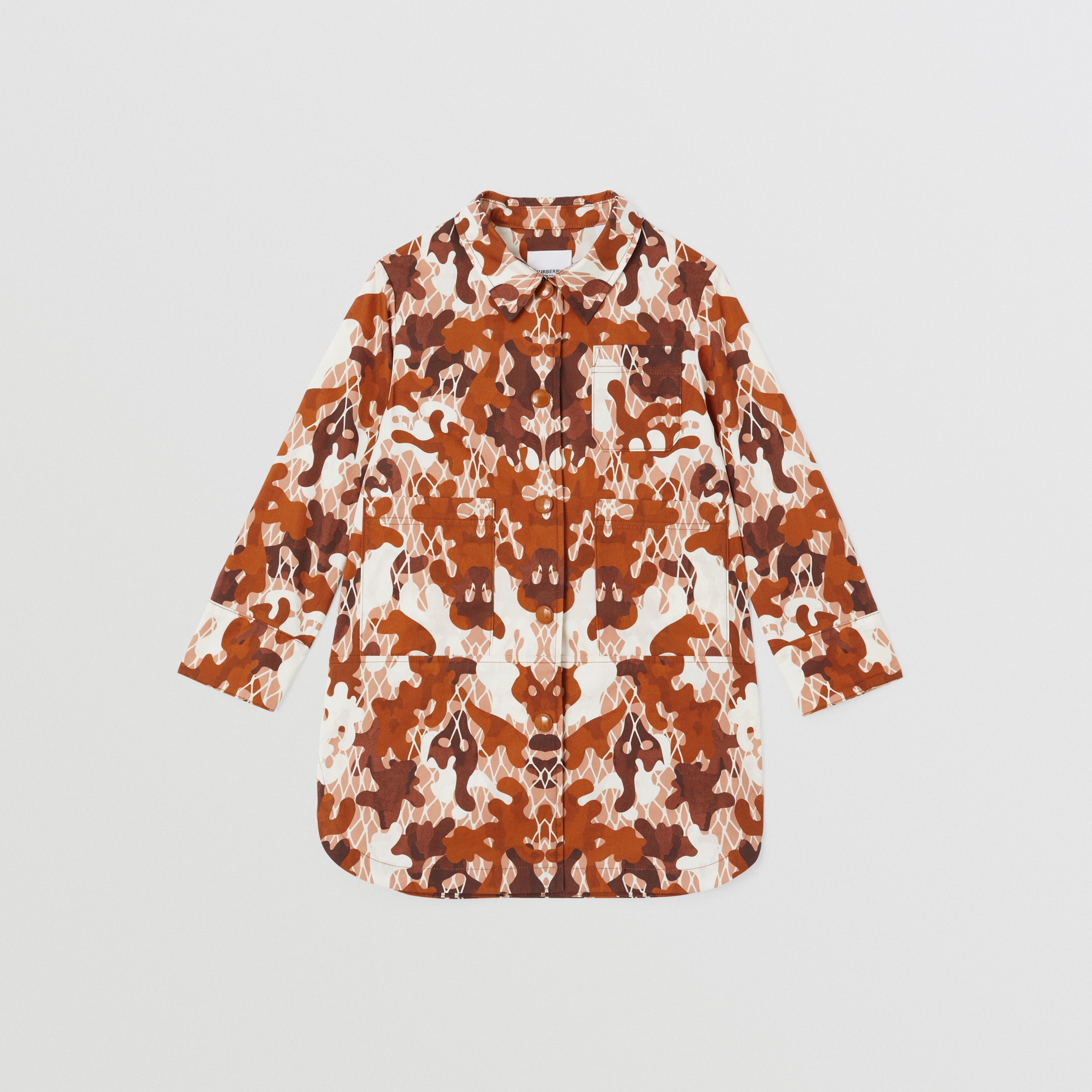 Camouflage Print Cotton Shirt Dress in Light Hazelnut Brown | Burberry® Official - 1