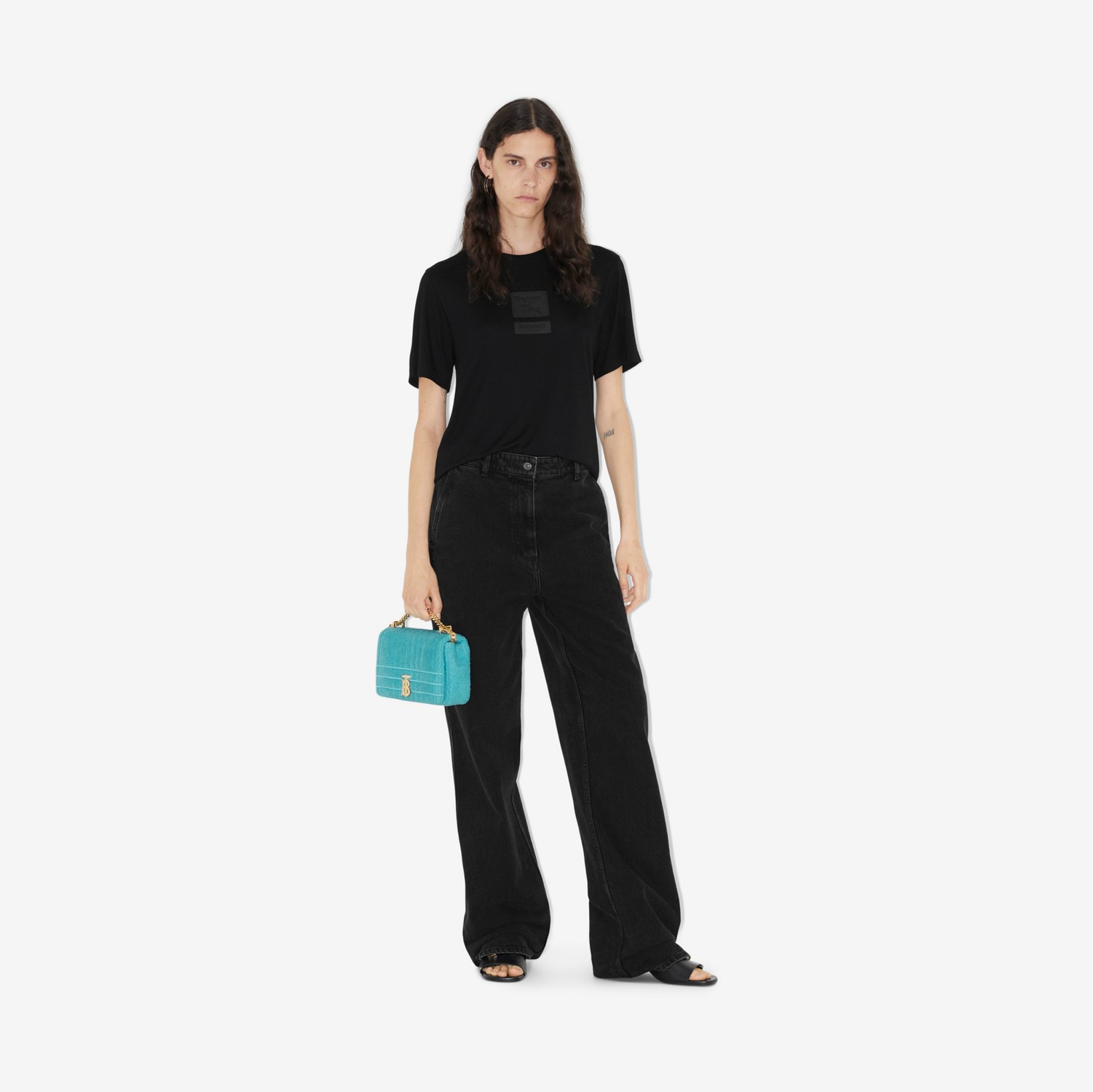 Camiseta en viscosa y seda con EKD (Negro) - Mujer | Burberry® oficial