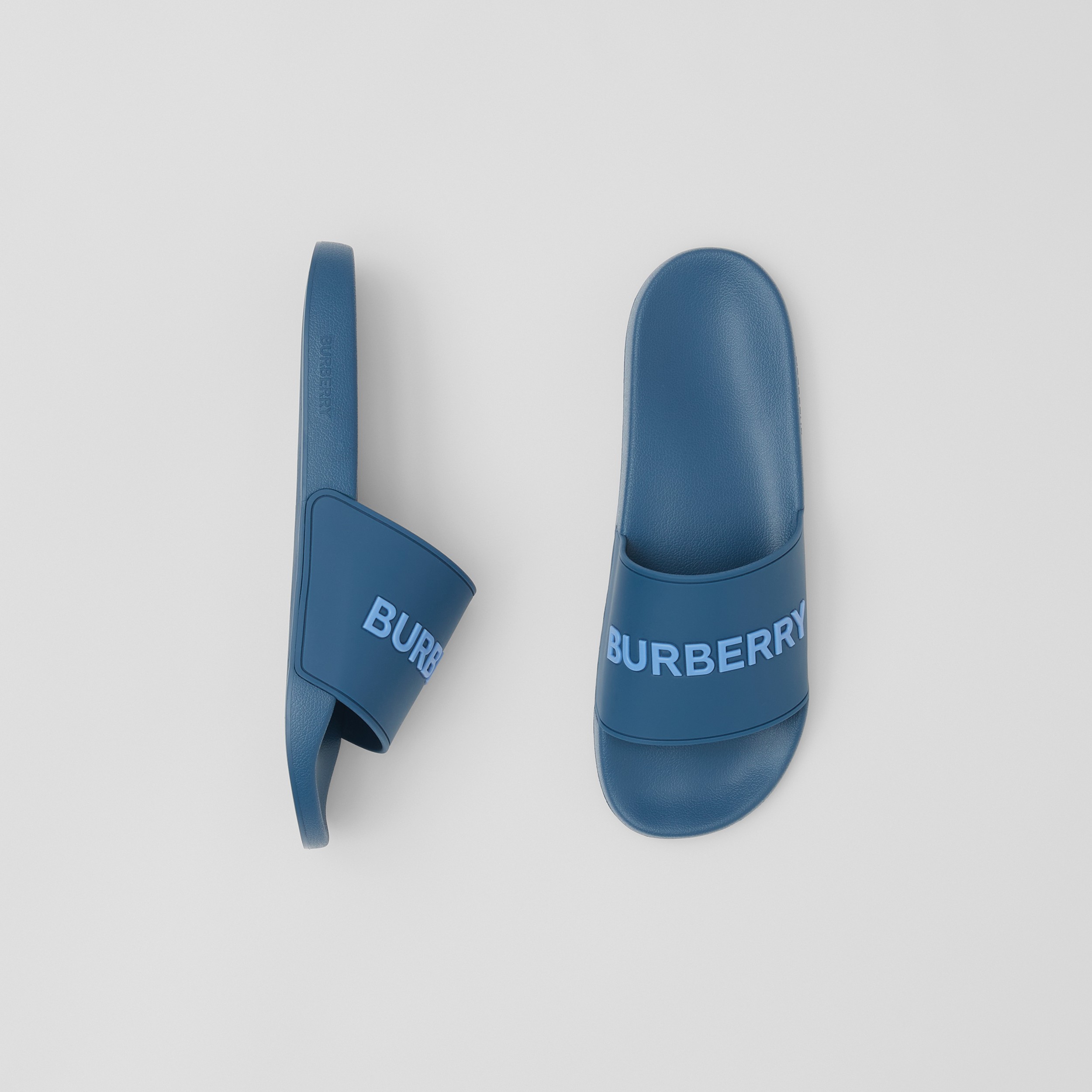 Logo Embossed Slides in Dark Cerulean Blue - Men | Burberry® Official - 1