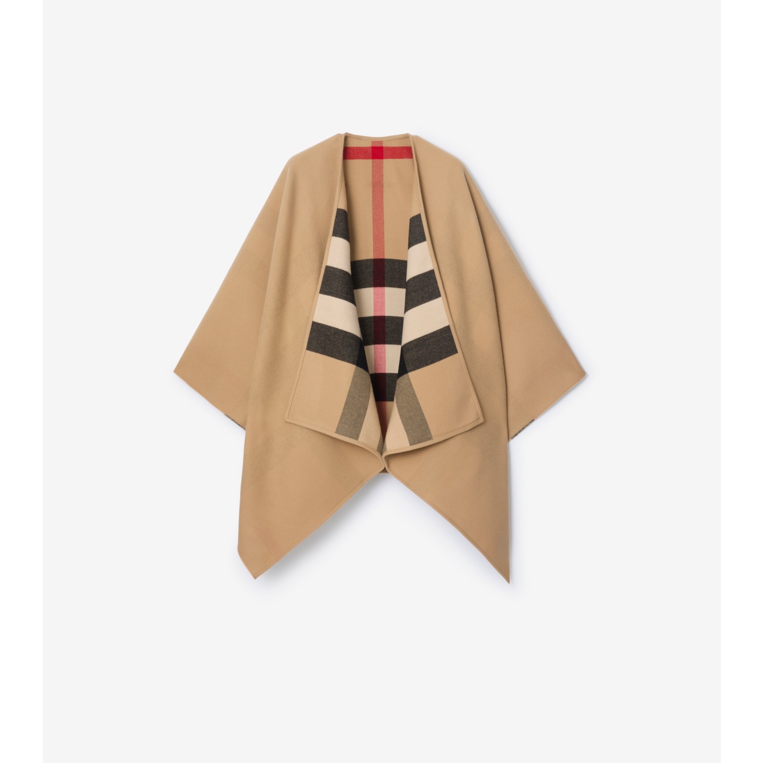 Reversible Check Wool Cape in Camel Brown | Burberry® Official