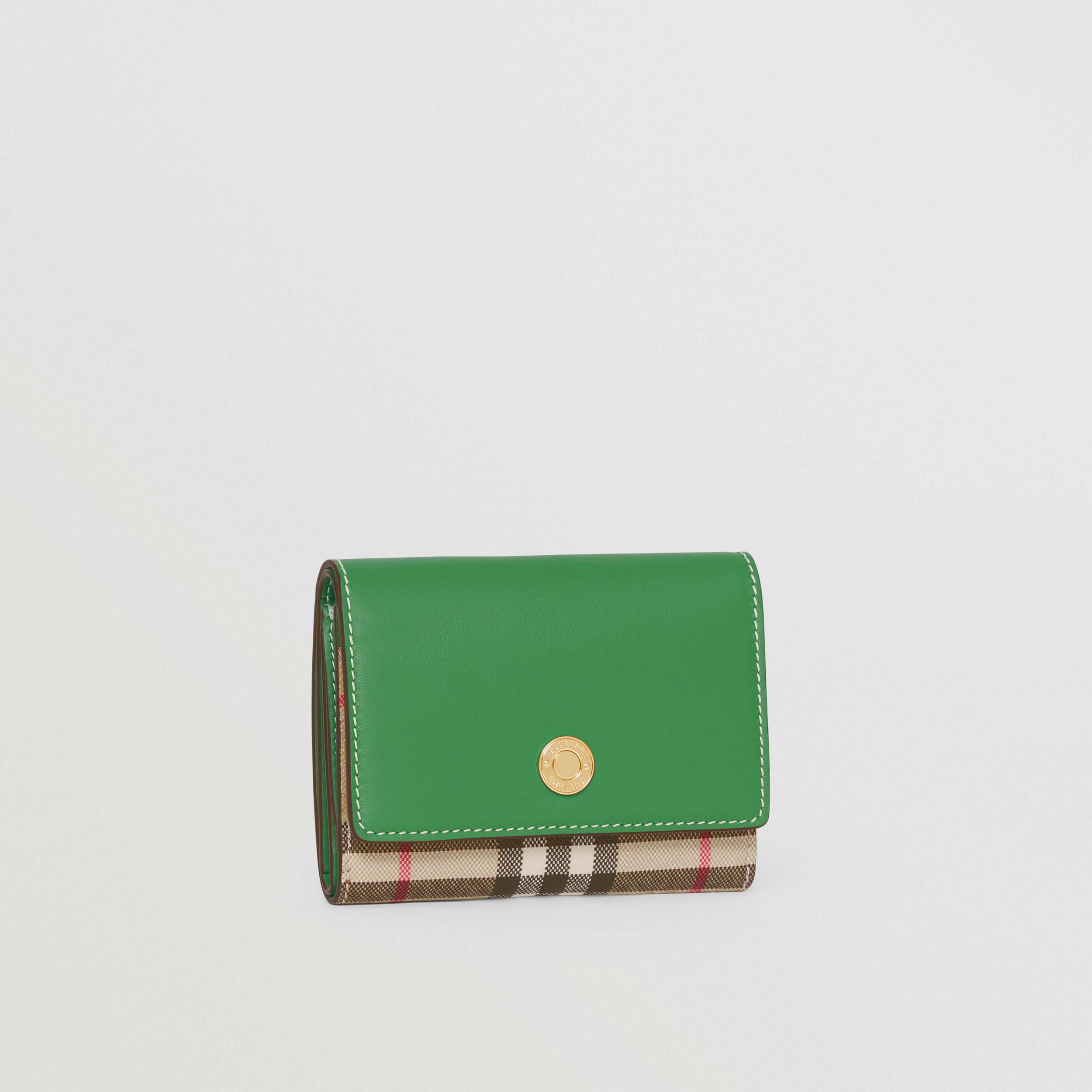 Petit portefeuille à rabat en cuir et Vintage check (Beige D'archive/vert Lierre) - Femme | Site officiel Burberry® - 4