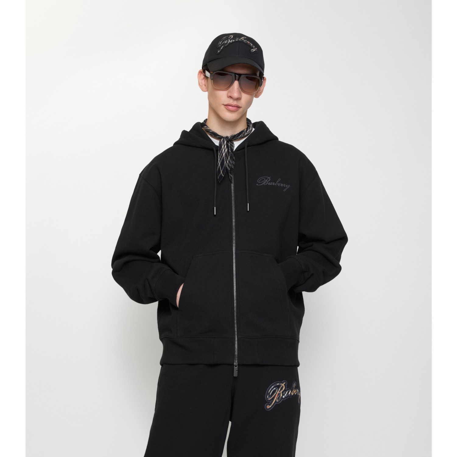 Check Cursive Logo Cotton Zip Hoodie