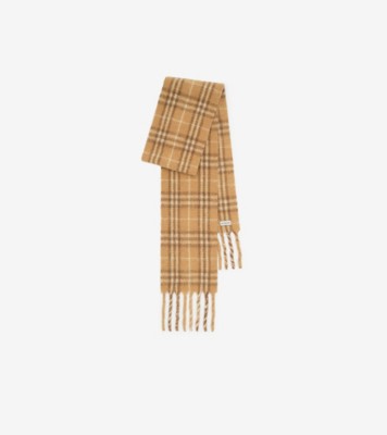 Narrow Check Alpaca Wool Blend Scarf in Finch beige | Burberry