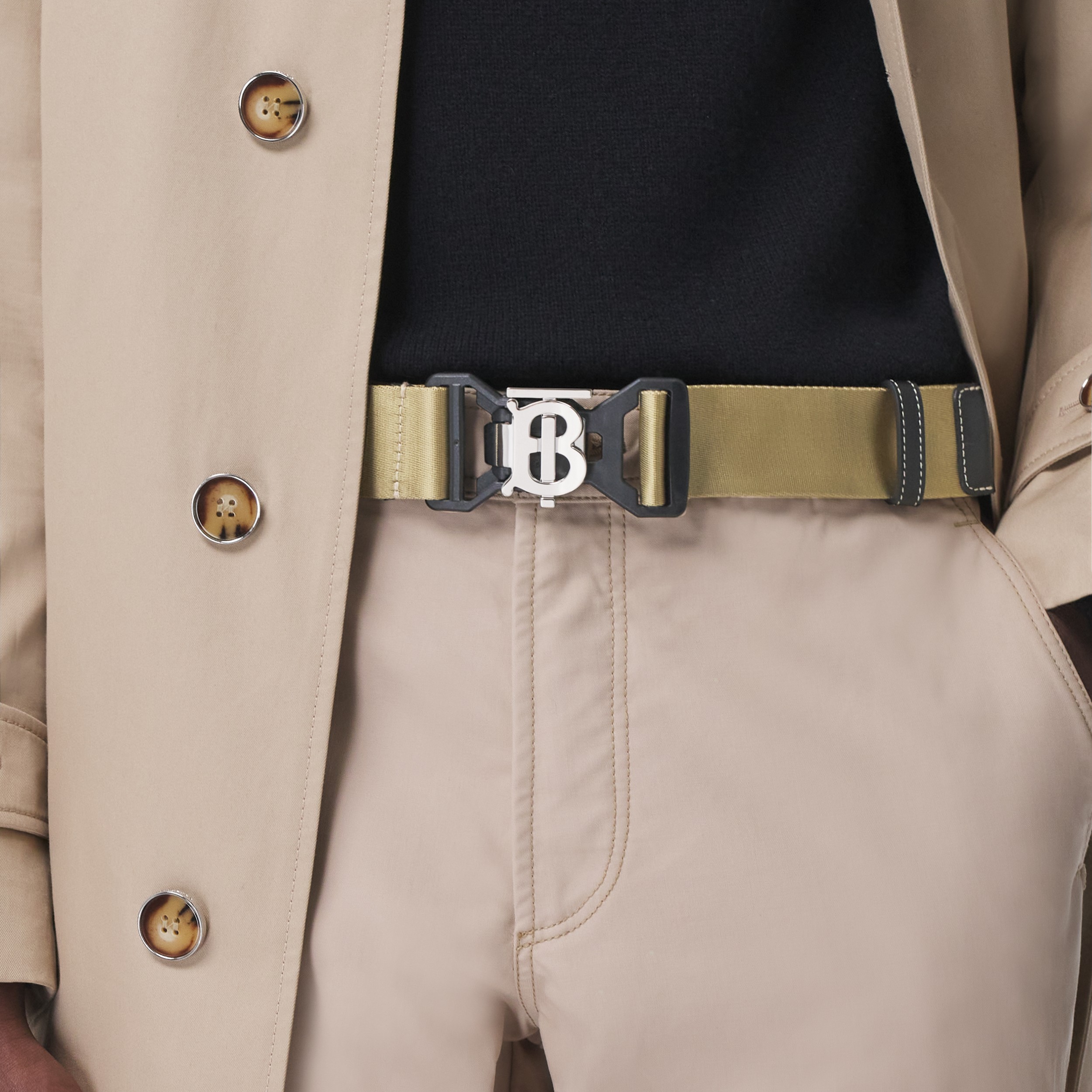 Monogram Motif and Logo Webbed Jacquard Belt in Honey - Men | Burberry® Official - 3