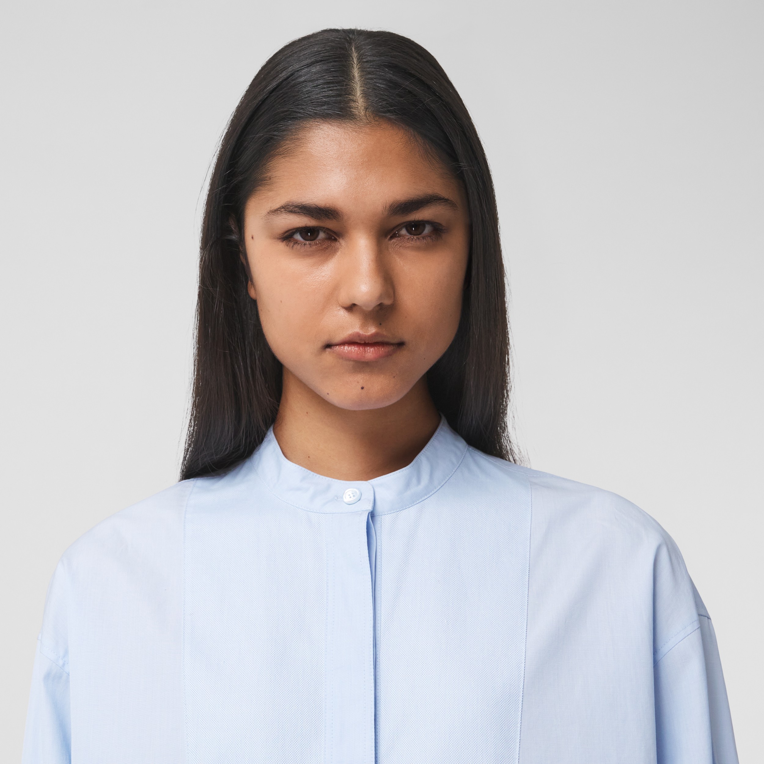 Monogram Motif Cotton Oversized Shirt in Pale Blue - Women | Burberry