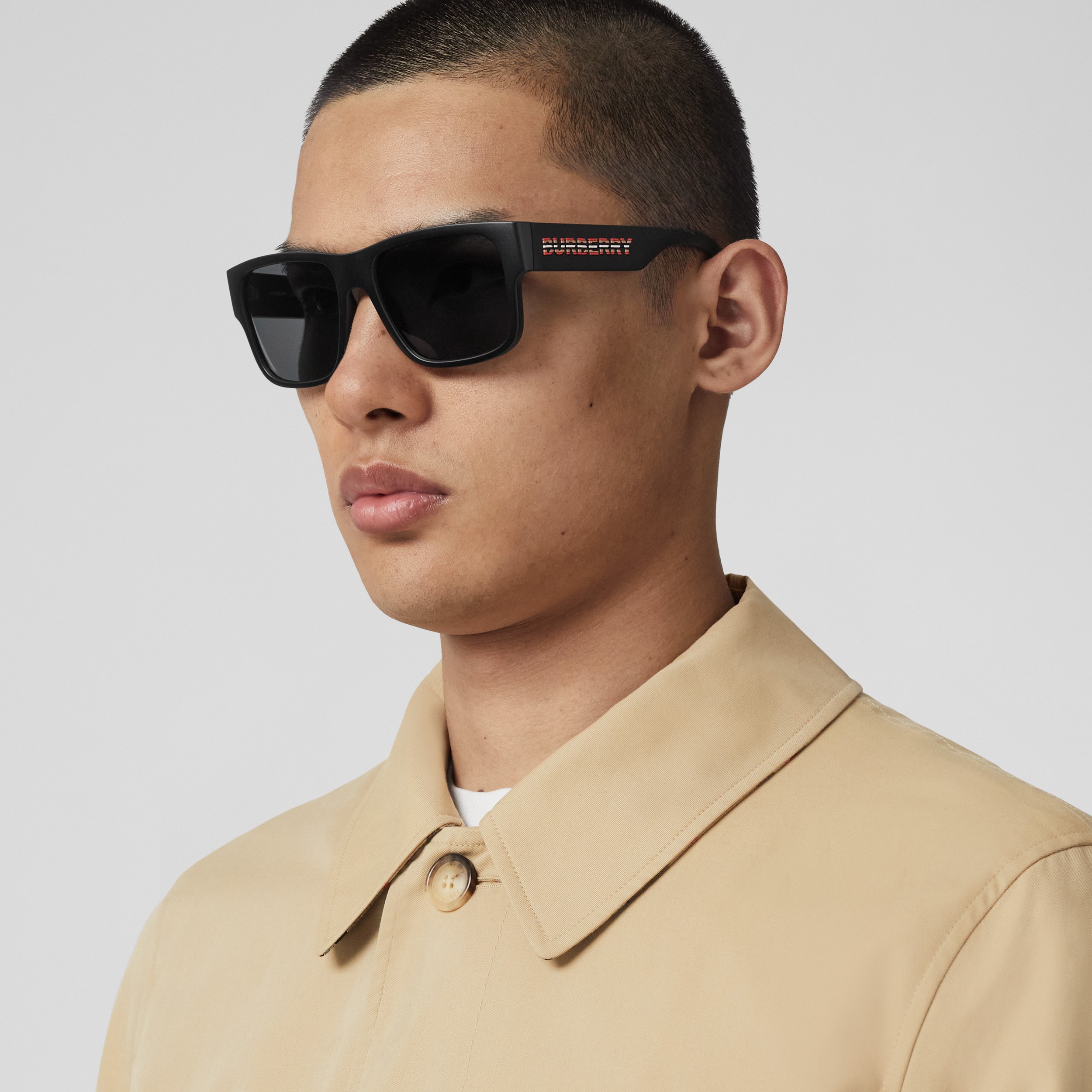 Logo Detail Square Frame Sunglasses in Black - Men | Burberry® Official - 3
