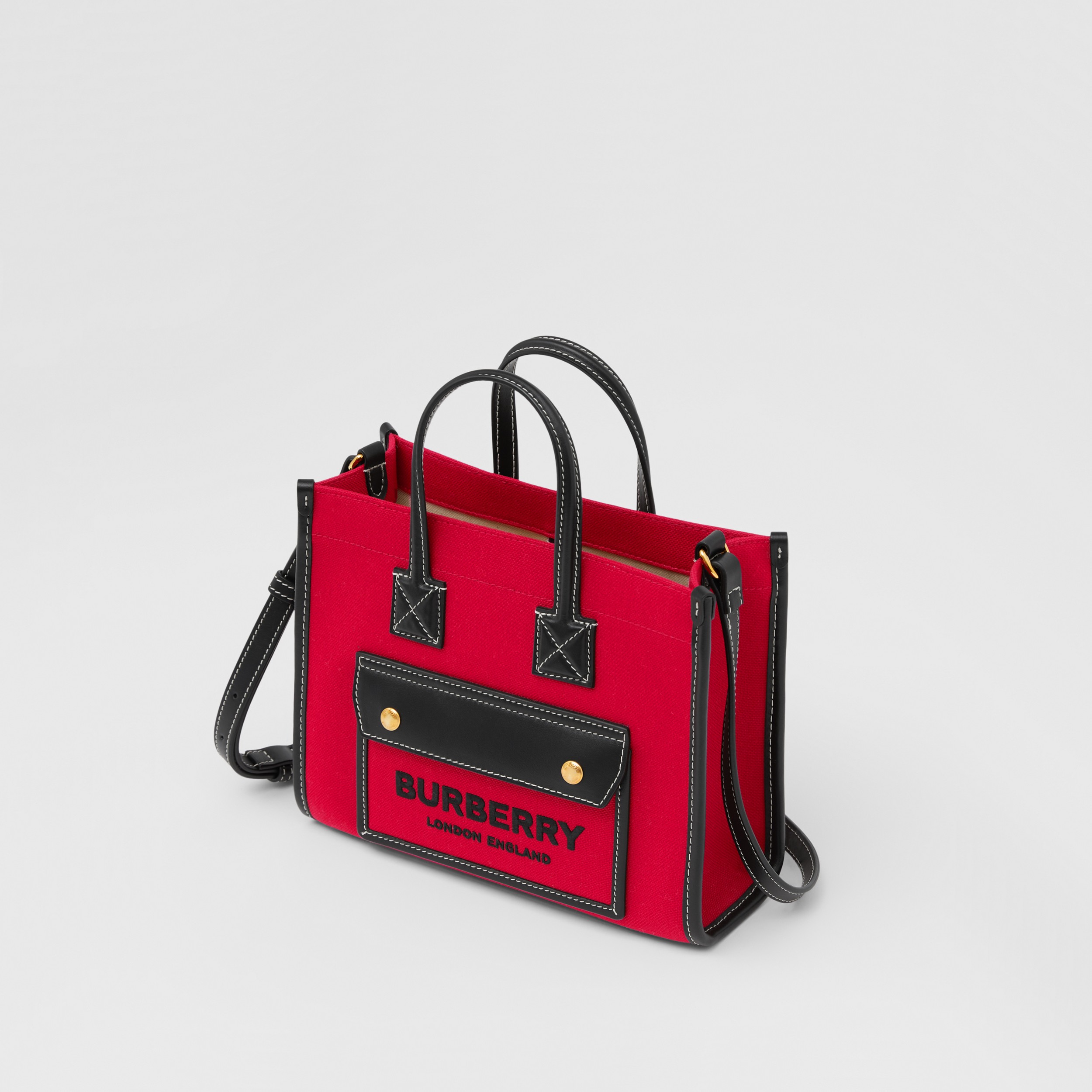 Two-tone Canvas and Leather Mini Freya Tote in Red/black - Women | Burberry® Official - 4