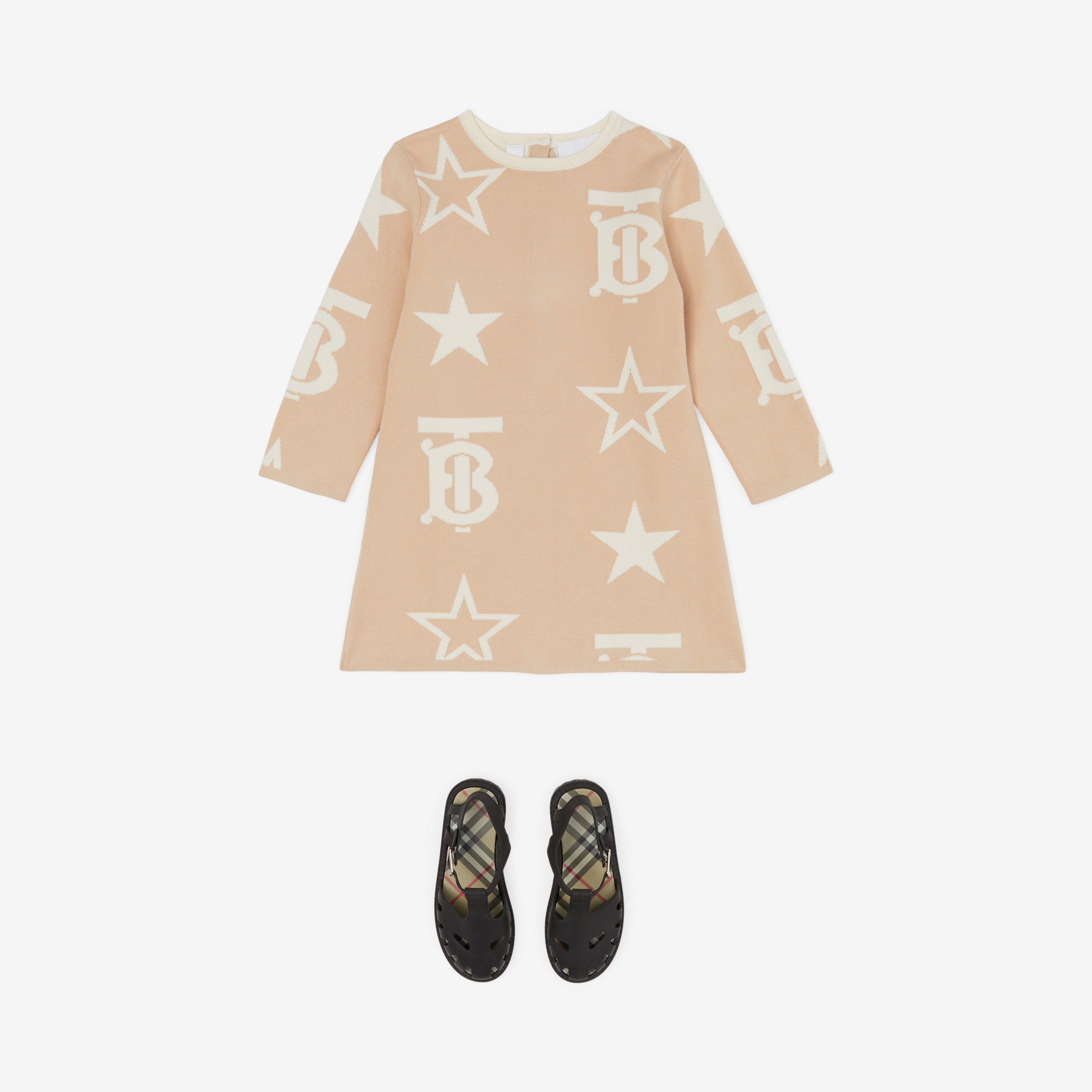 Vestido de algodão com monograma TB e estrelas em jacquard (Bege Amêndoa) - Crianças | Burberry® oficial - 3
