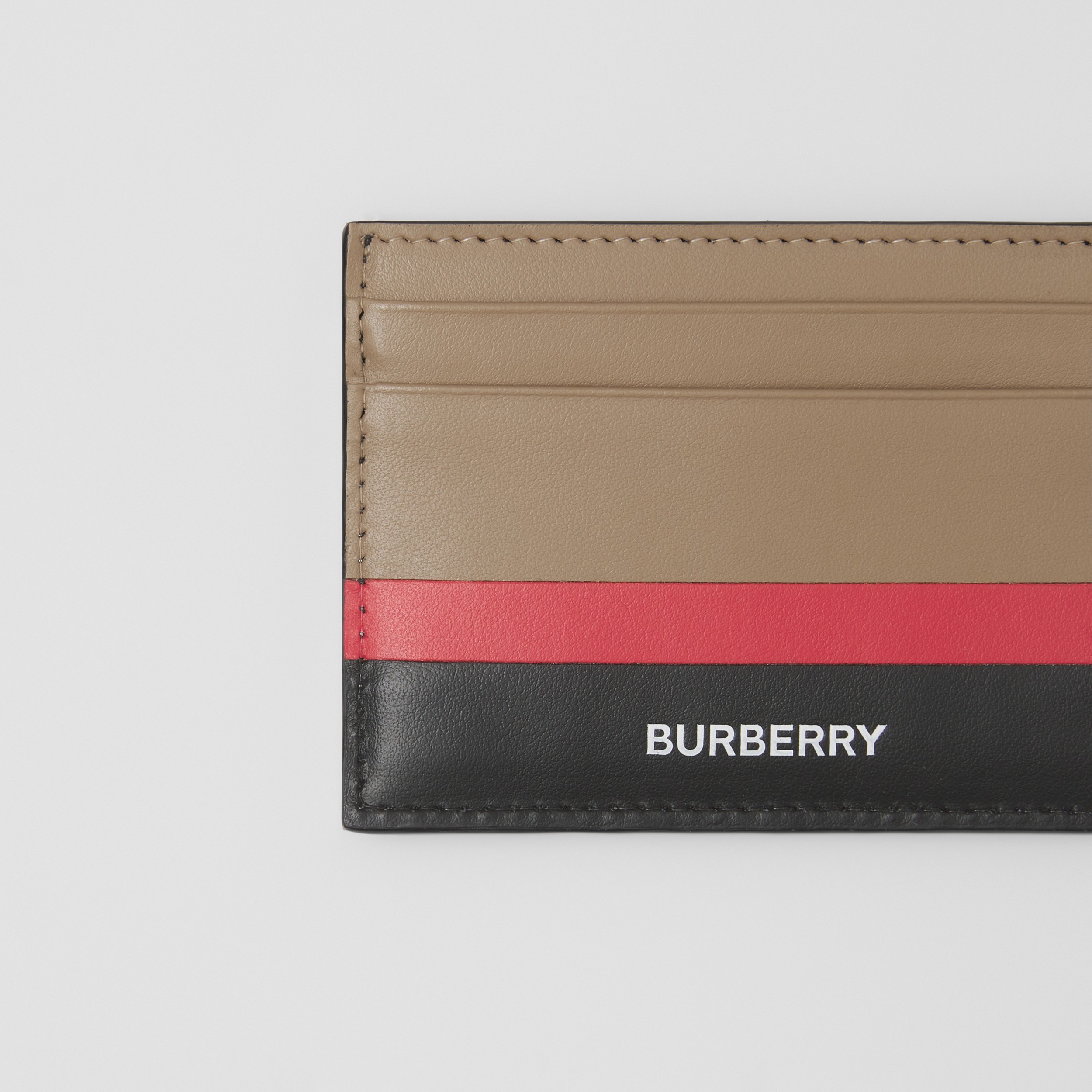 Stripe Intarsia Leather Card Case in Driftwood/black/red - Men | Burberry® Official - 2