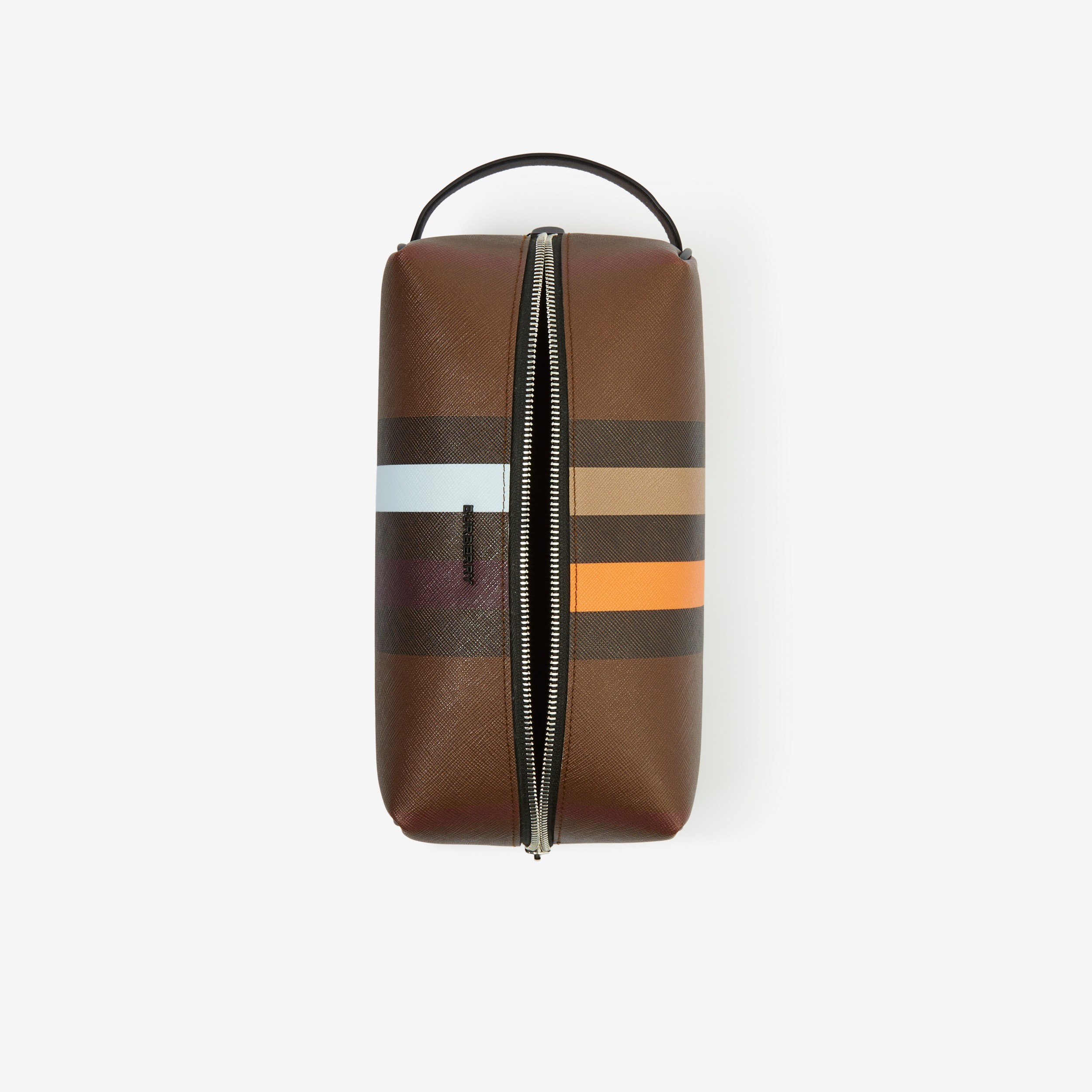Check and Leather Travel Pouch in Dark Birch Brown - Men | Burberry® Official - 4