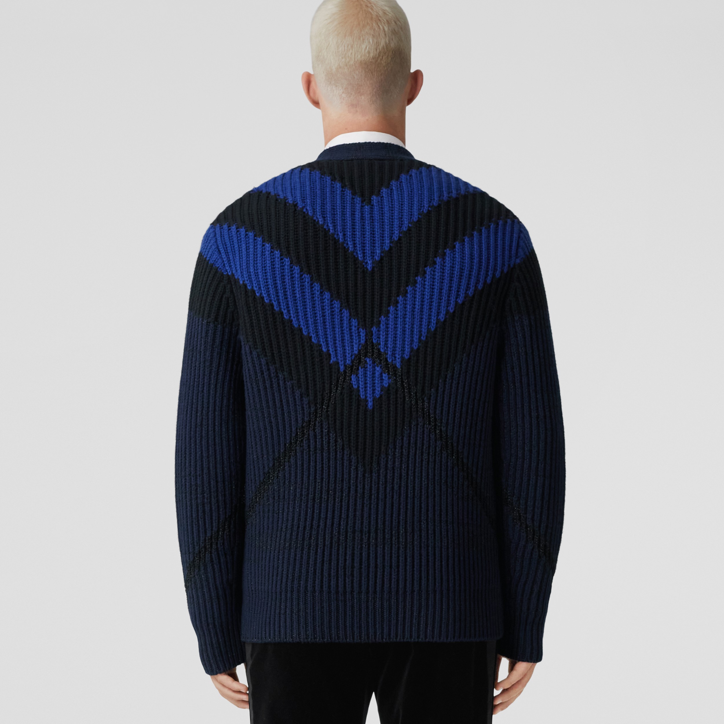 Chevron Check Cashmere Cotton Blend Cardigan – Exclusive Capsule Collection in Dark Charcoal Blue - Men | Burberry® Official - 3