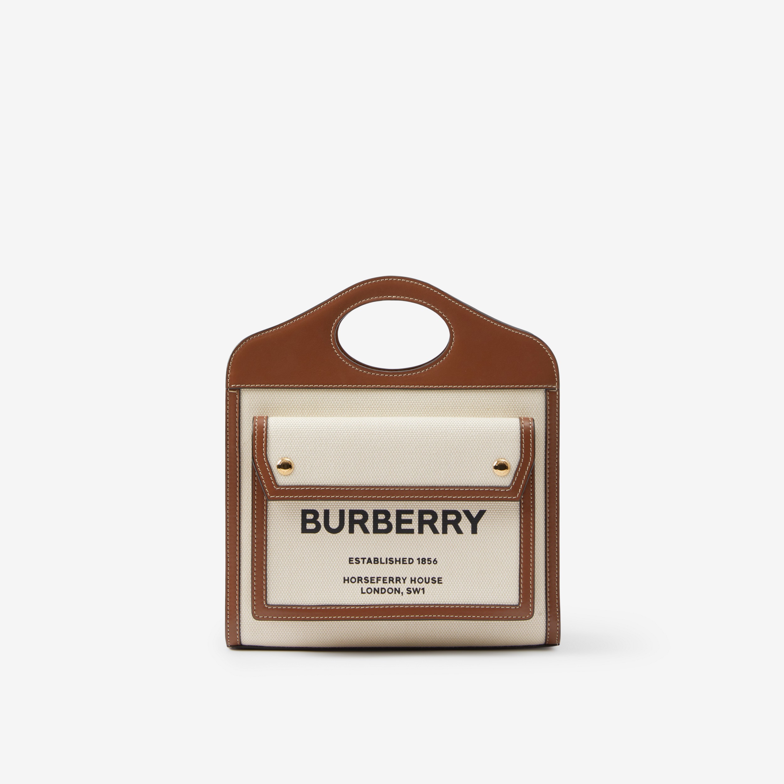 Borsa Pocket mini bicolore in tela e pelle (Naturale/marrone Malto) - Donna | Sito ufficiale Burberry® - 1
