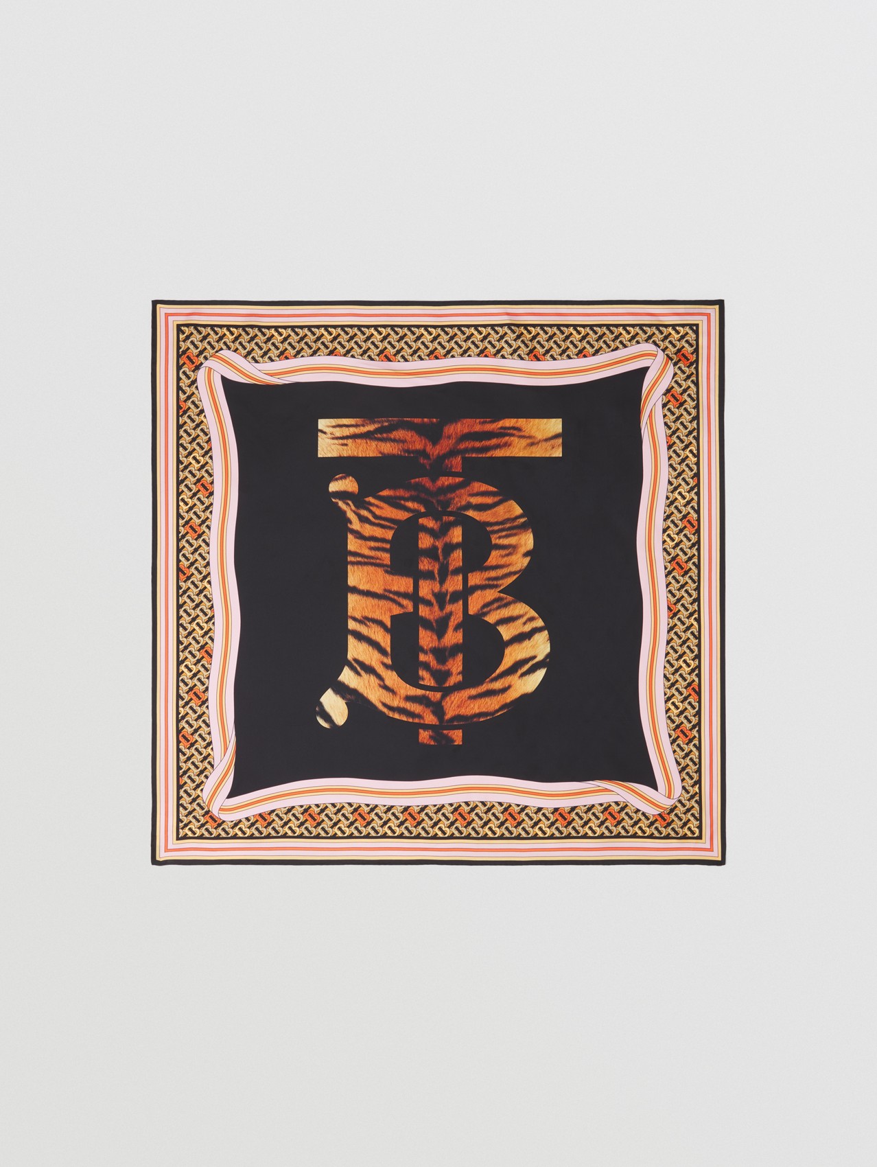 Pañuelo cuadrado en seda con motivo de monograma (Naranja)