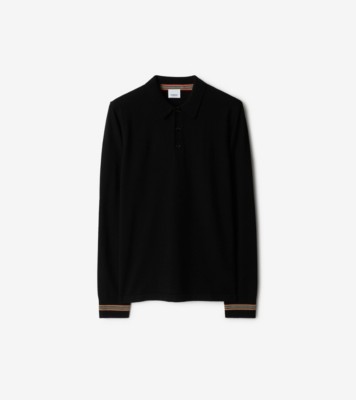 Long sleeve Wool Polo Shirt in Black Men Burberry Official