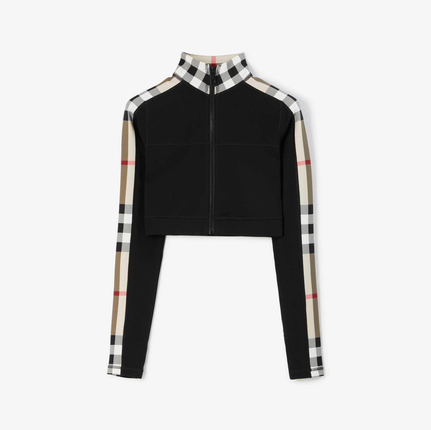 Check Trim Cropped Zip Top in Black - Women | Burberry® Official