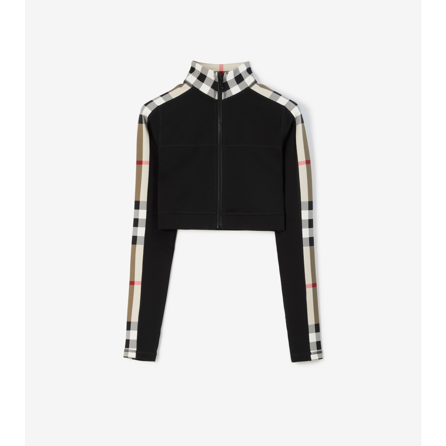 Cropped Check Trim Stretch Jersey Zip Top