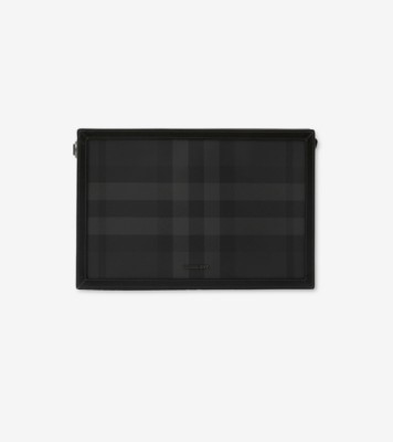 Check Zip Pouch in Charcoal Men Canvas Burberry Official