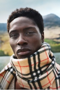 Model wearing Burberry Check Scarf