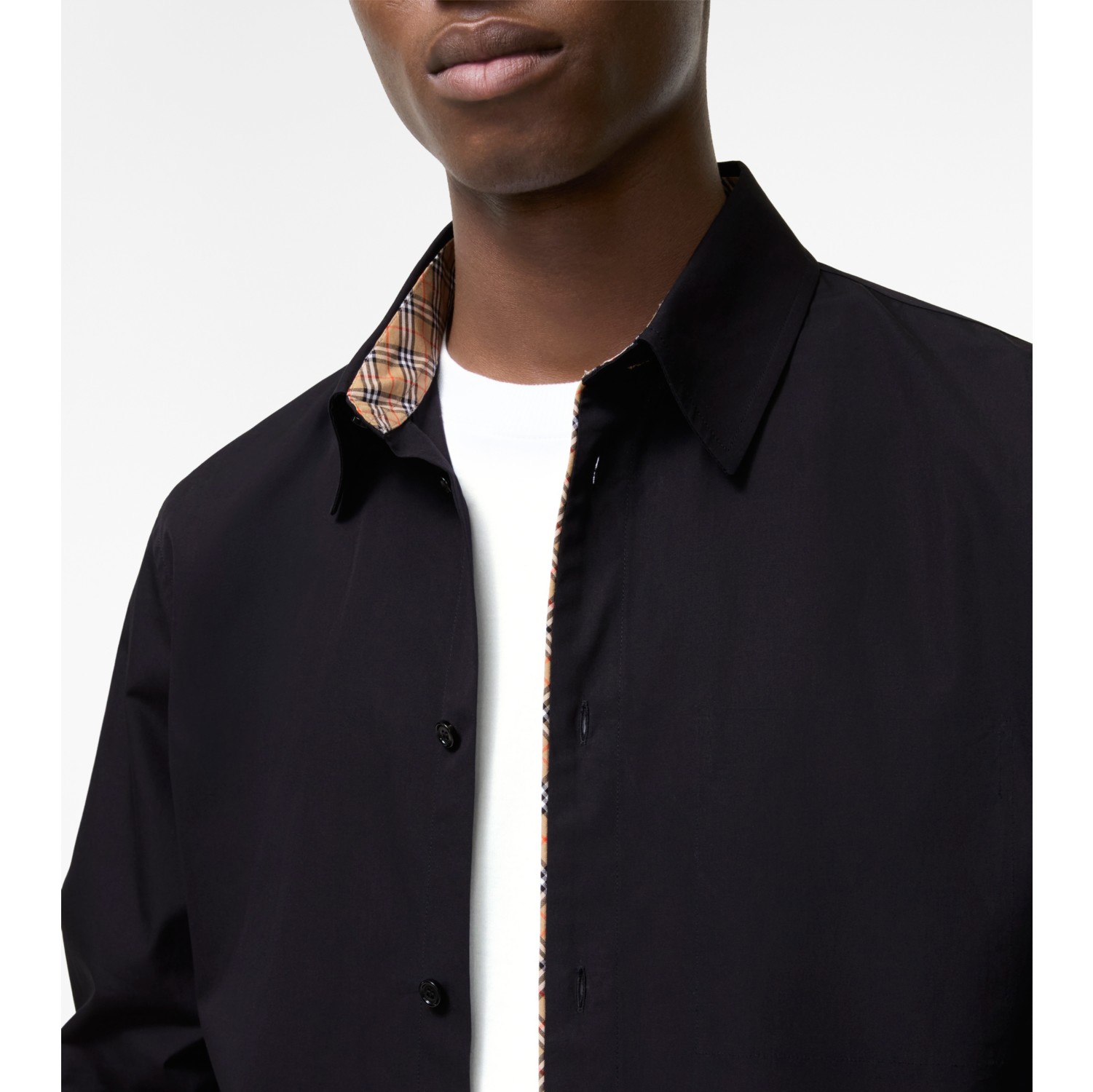 Check Piping Cotton Poplin Shirt in Black - Men | Burberry® Official