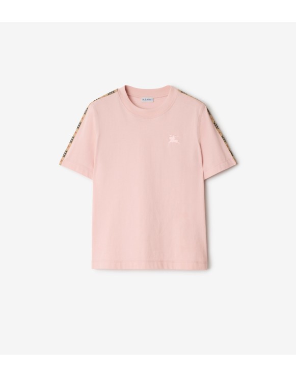 Baumwoll-T-Shirt mit Check-Besatz