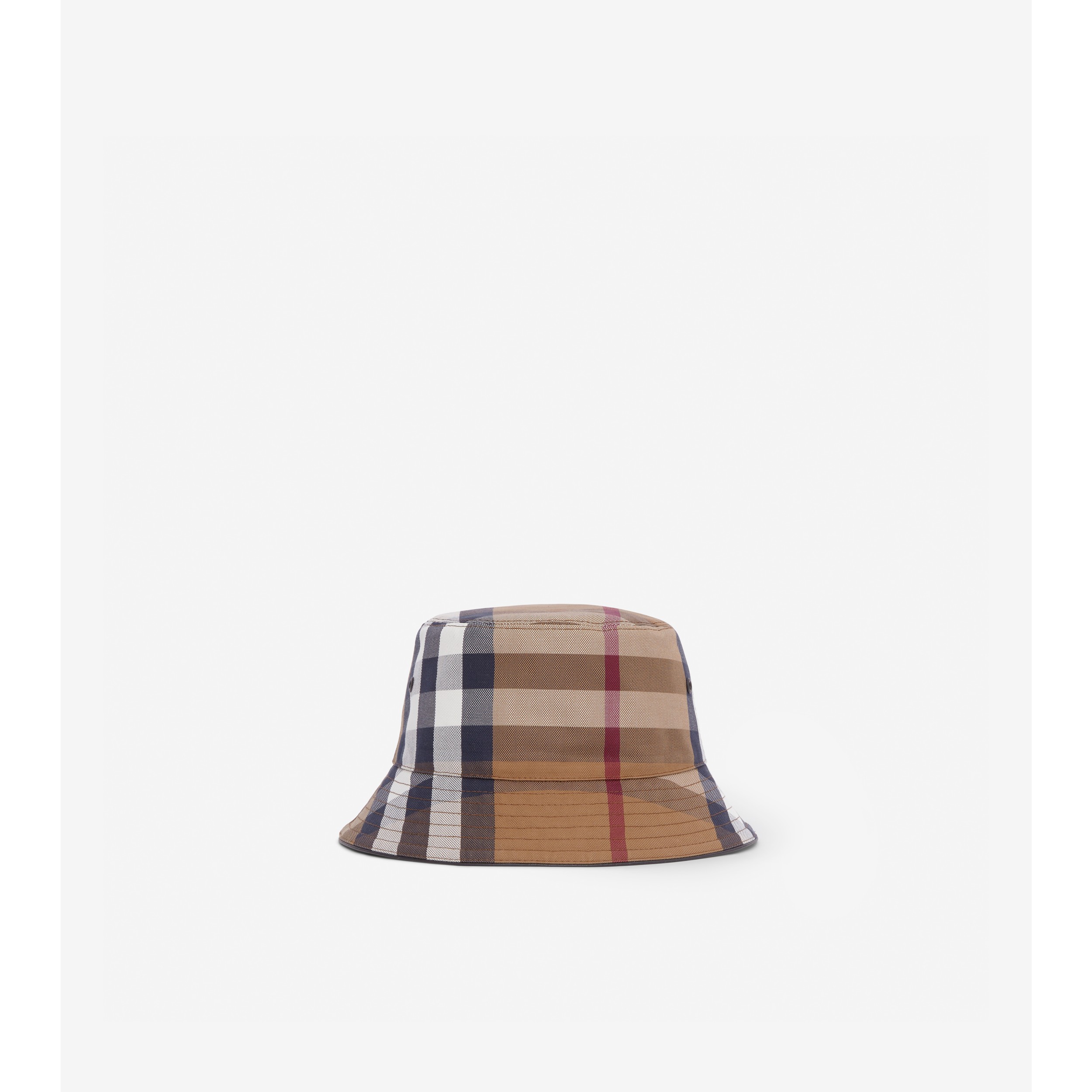 Exaggerated Check Cotton Canvas Bucket Hat in Birch Brown