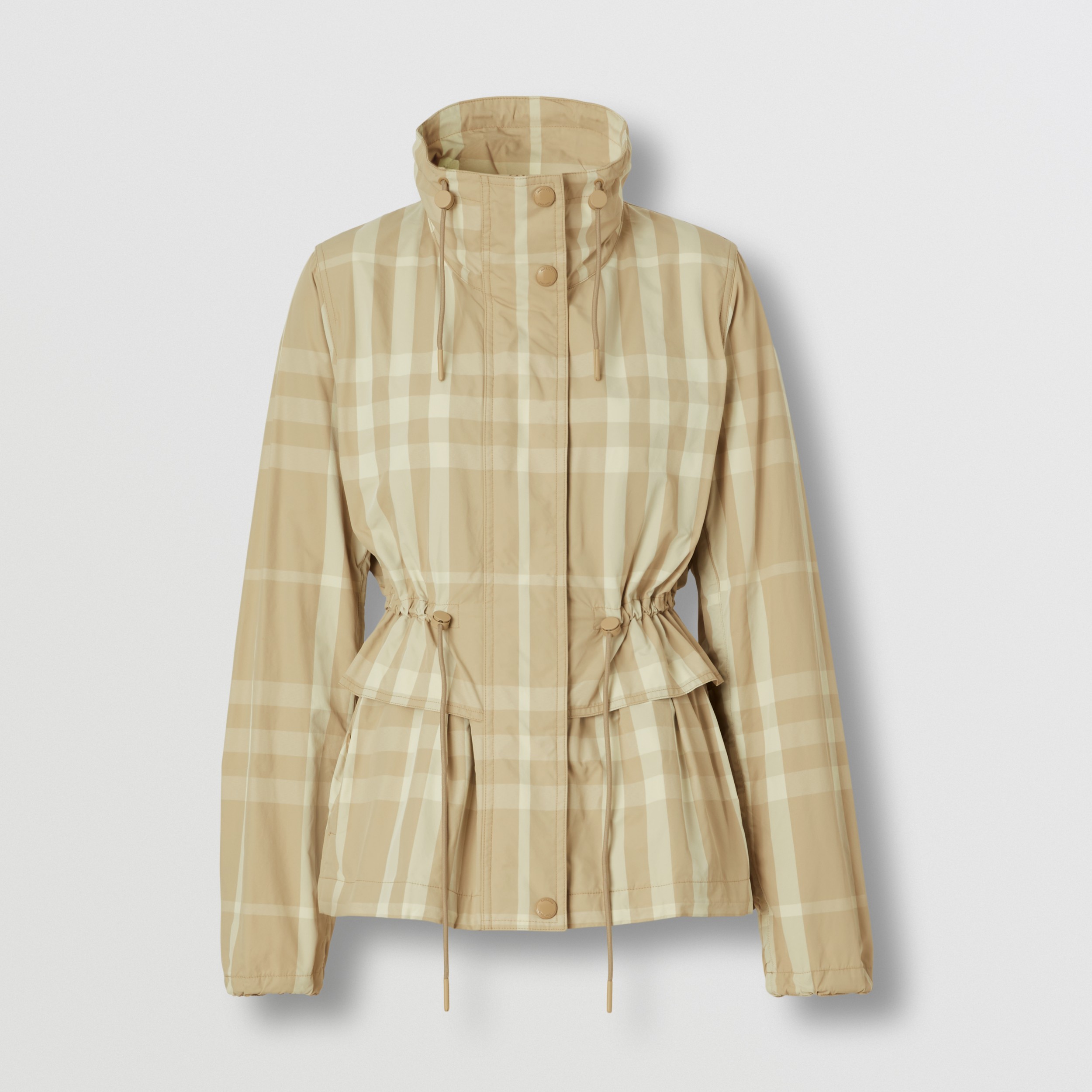 Check Nylon Funnel Neck Jacket in Soft Fawn - Women | Burberry® Official