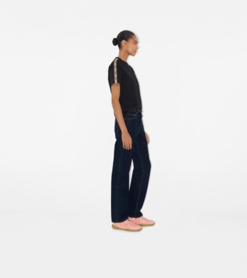 Check Trim Cotton T-shirt in Black - Women | Burberry® Official