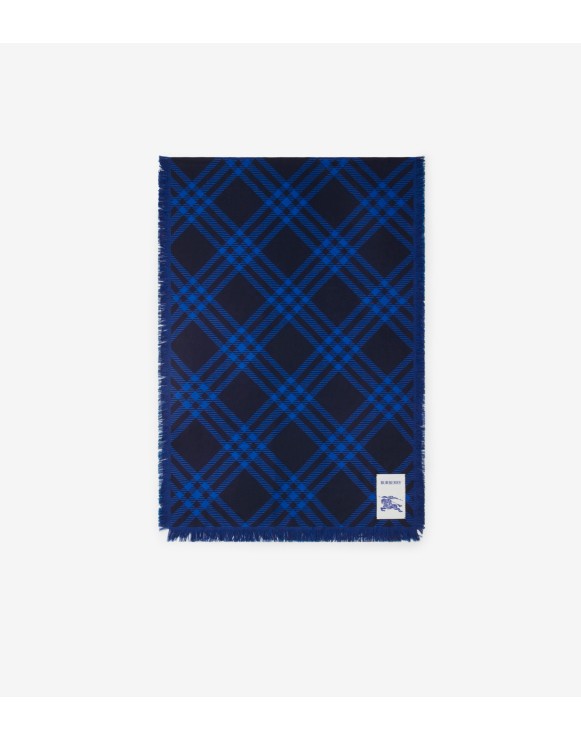 Wide Check Wool Silk Scarf