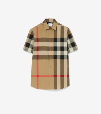 チェック コットンシャツ (アーカイブベージュ) - メンズ, コットン | Burberry®公式サイト