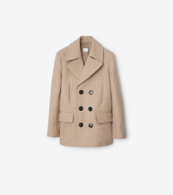 Wool Blend Pea Coat in Taupe melange - Men | Burberry® Official