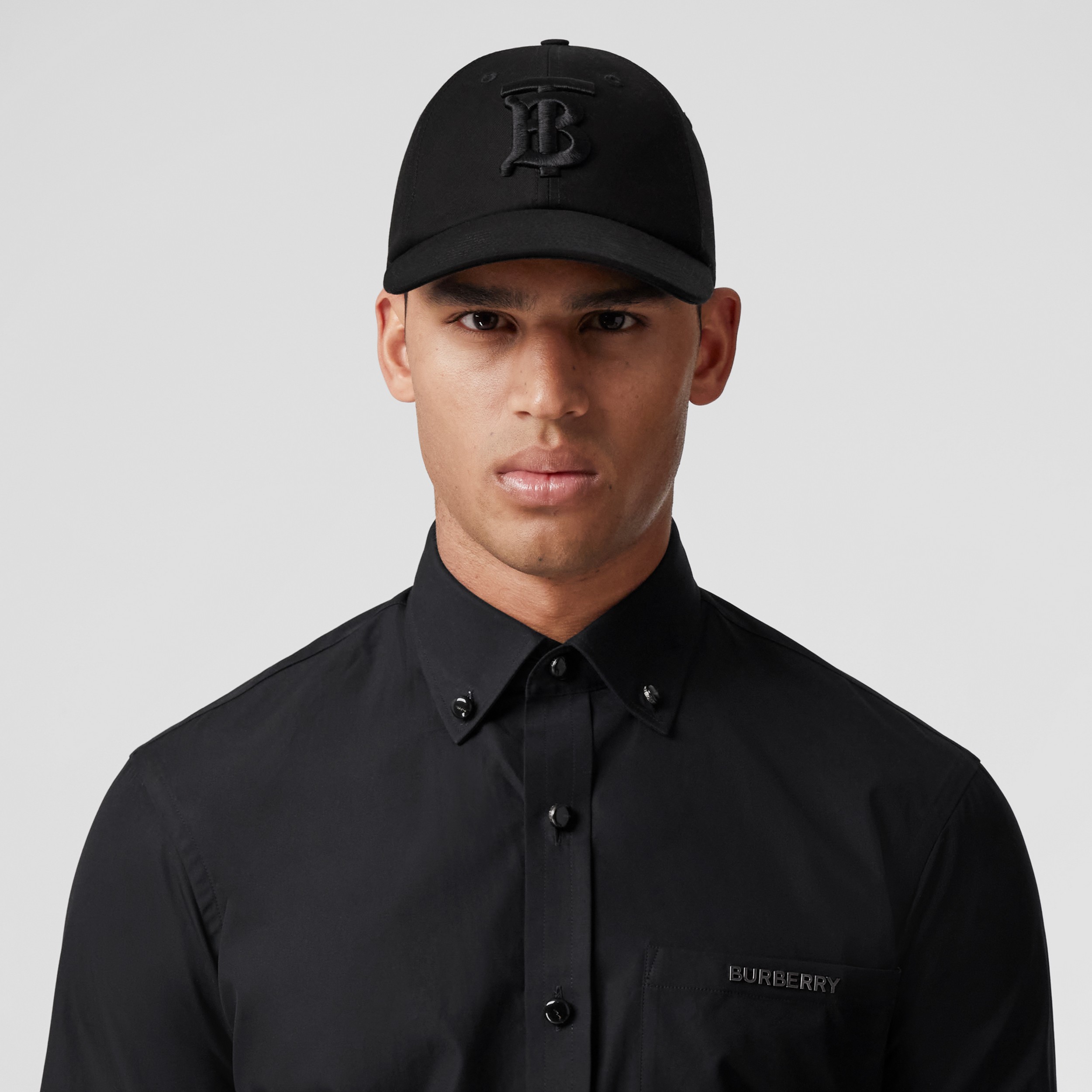 Slim Fit Button-down Collar Logo Detail Cotton Shirt in Black - Men | Burberry® Official - 2