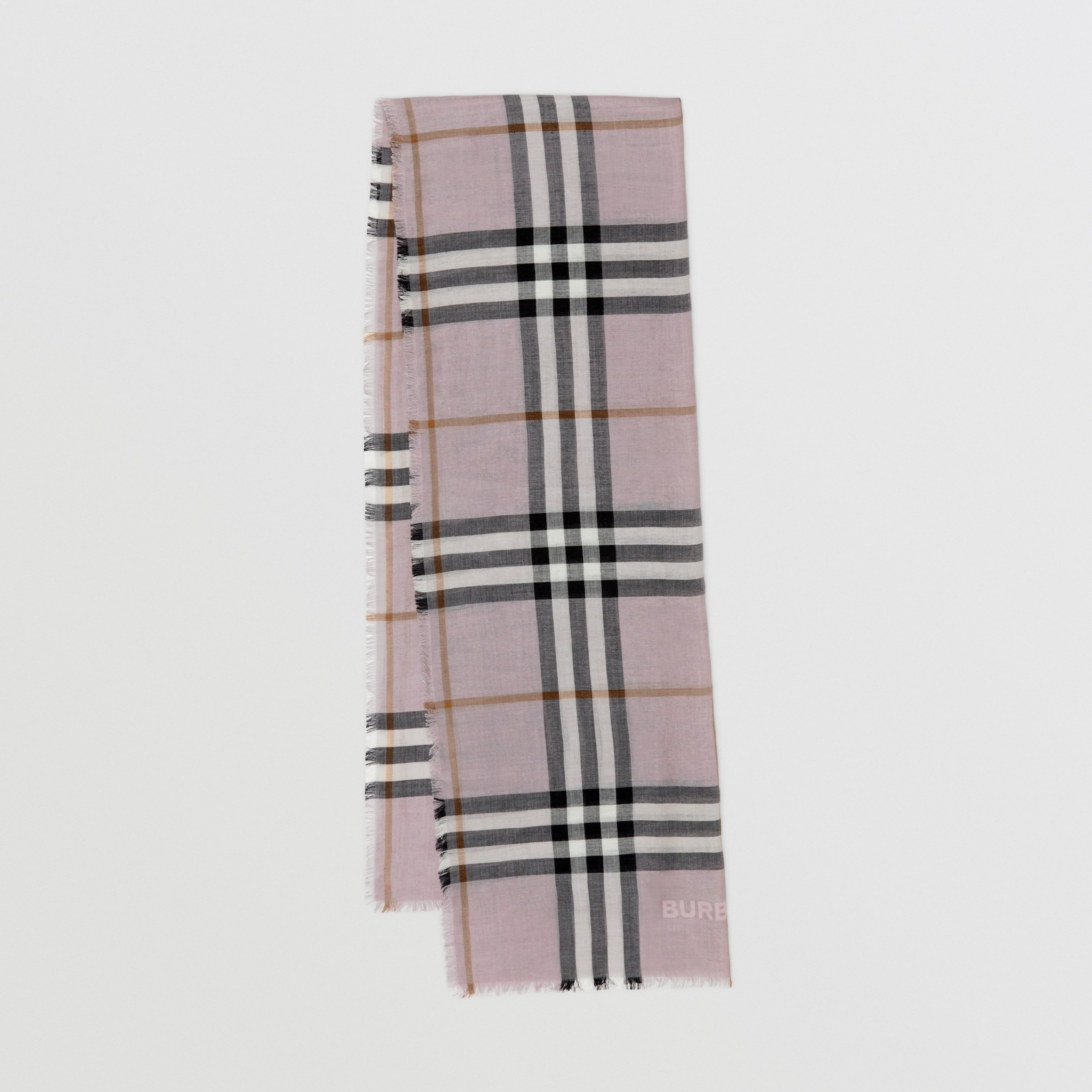 Check Lightweight Wool Silk Scarf in Grey/pale Candy Pink | Burberry®  Official