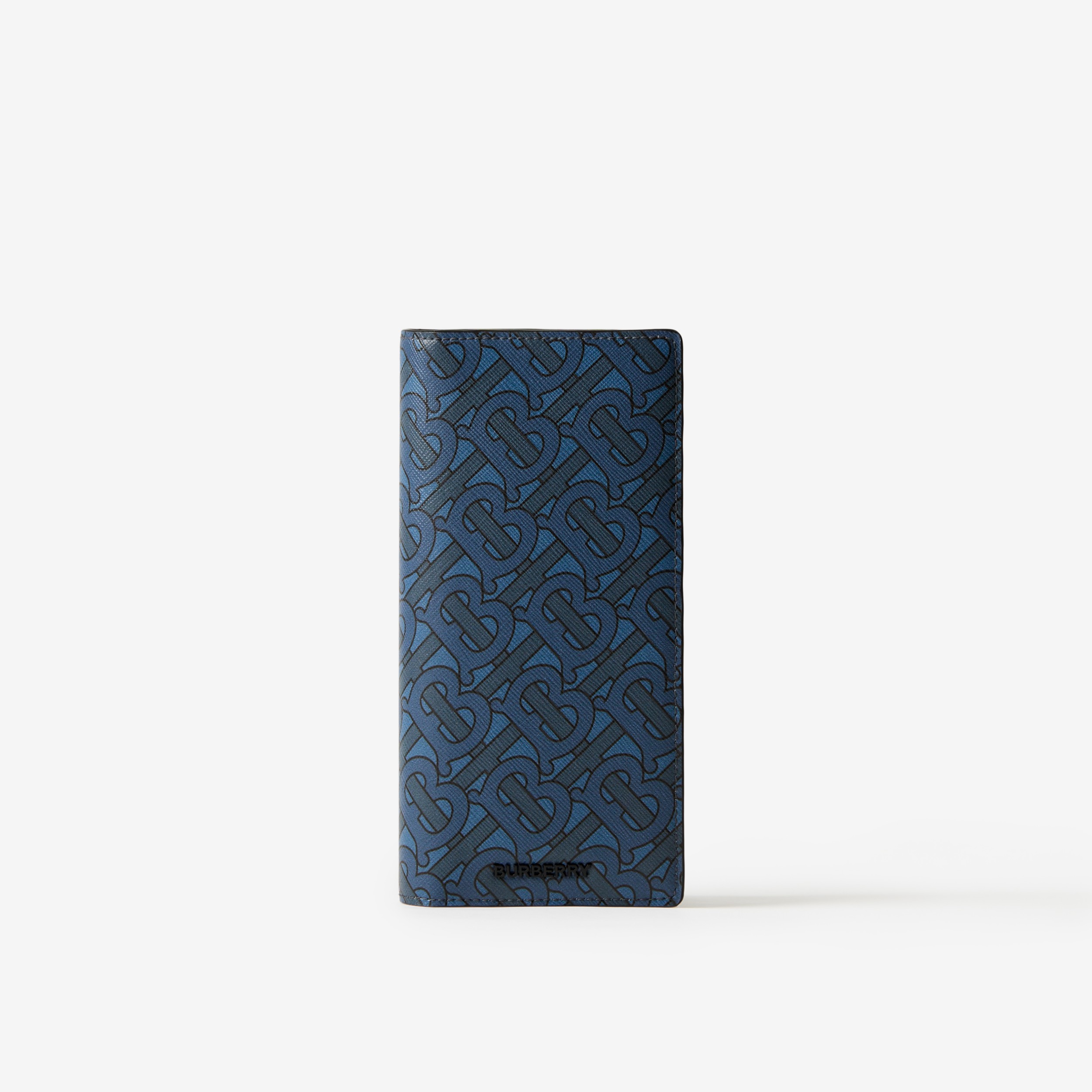 Monogram Print and Leather Card Case in Navy - Men
