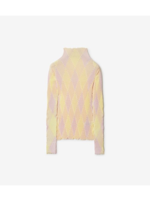 Shop Burberry Argyle Cotton Silk Sweater In Cameo