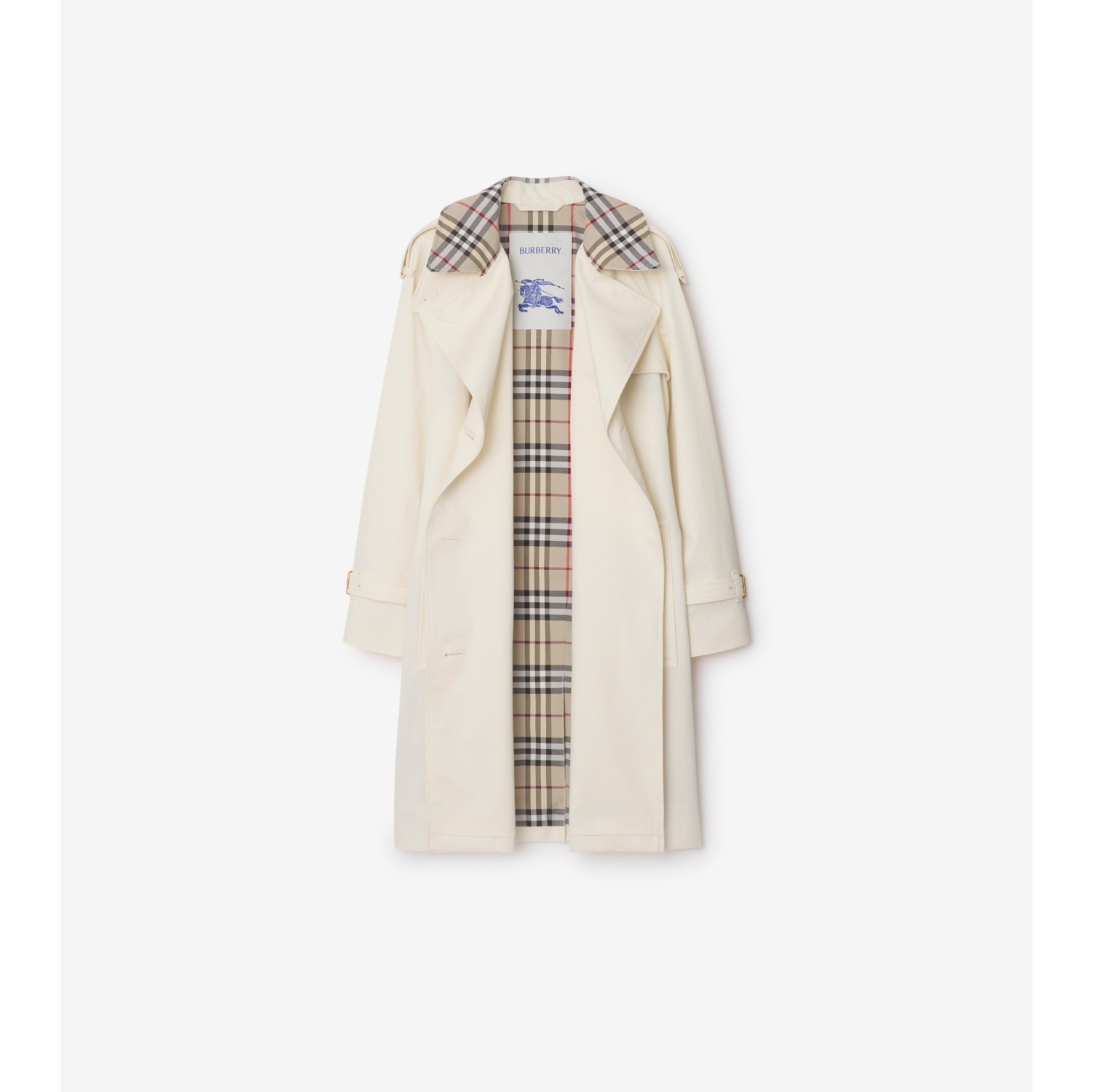 Mid-length Check Collar Castleford Trench Coat in Cotton beige