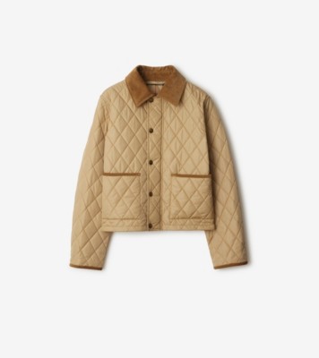 Cropped Quilted Nylon Jacket in Flax/sand - Women | Burberry® Official