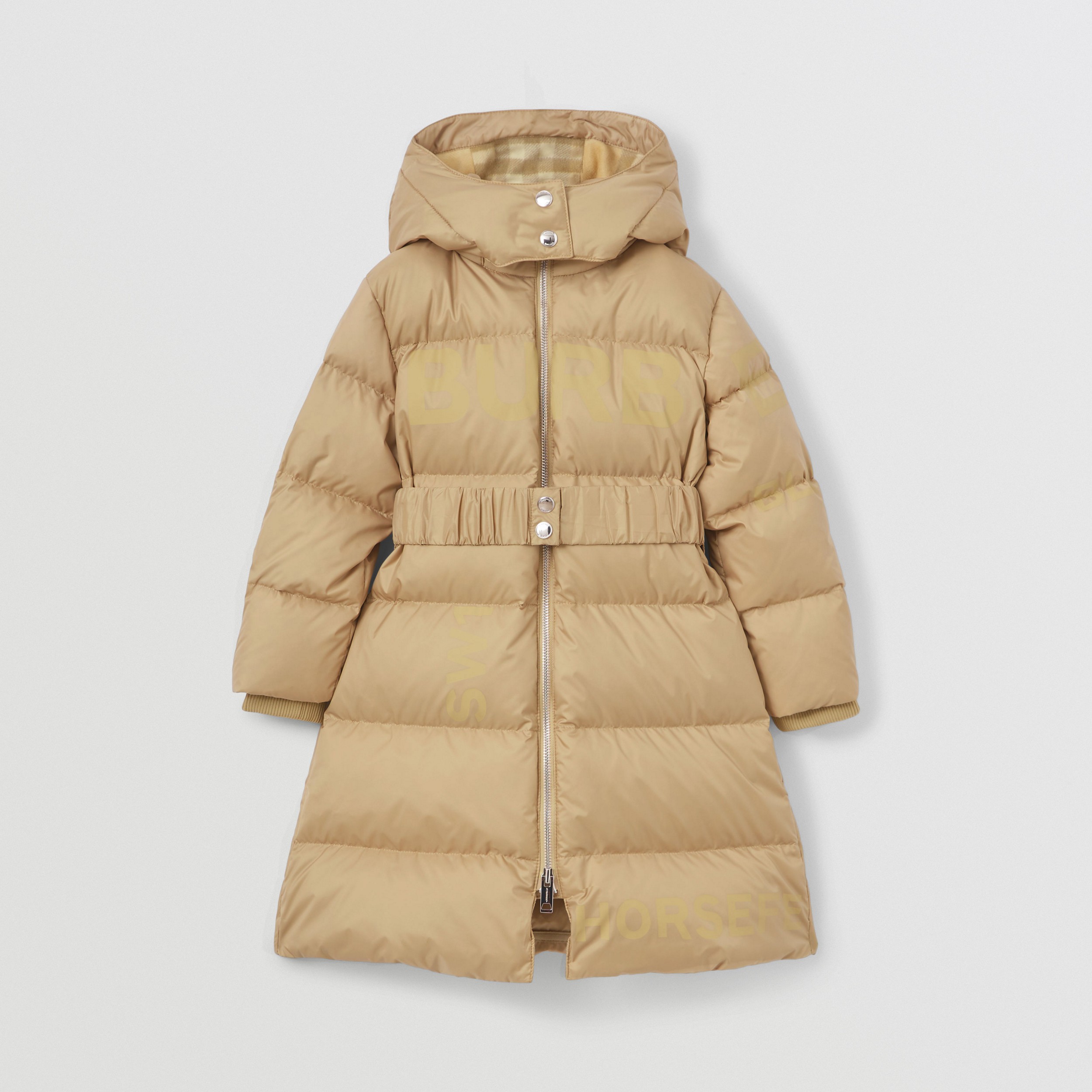 Detachable Hood Horseferry Print Puffer Coat in Soft Fawn | Burberry® Official - 1