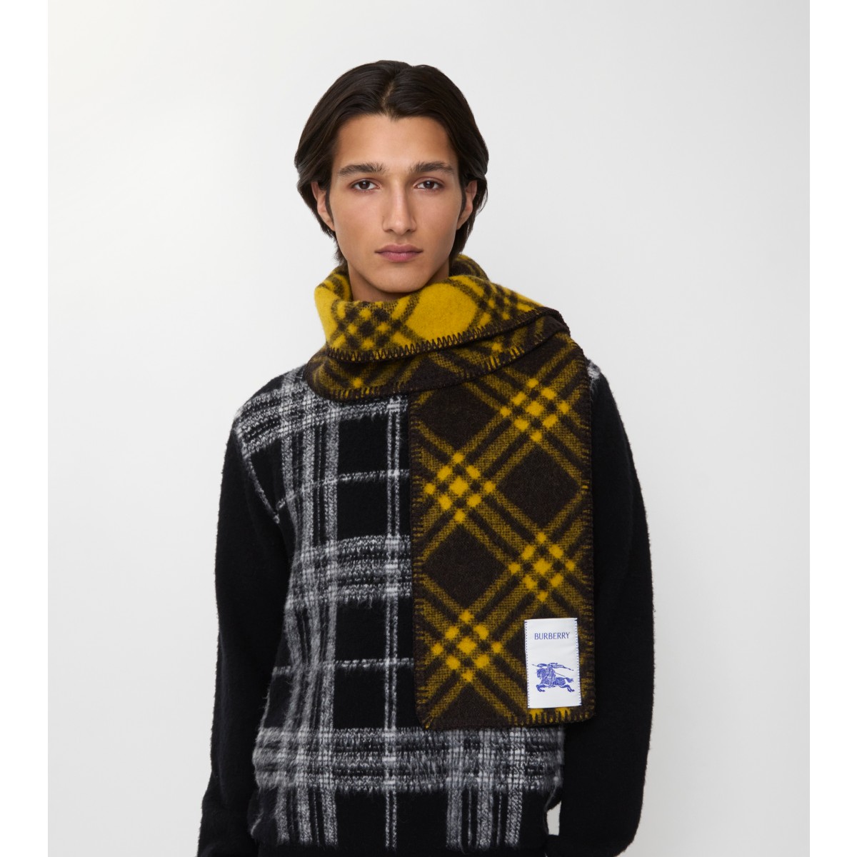  Check Narrow Wool Scarf