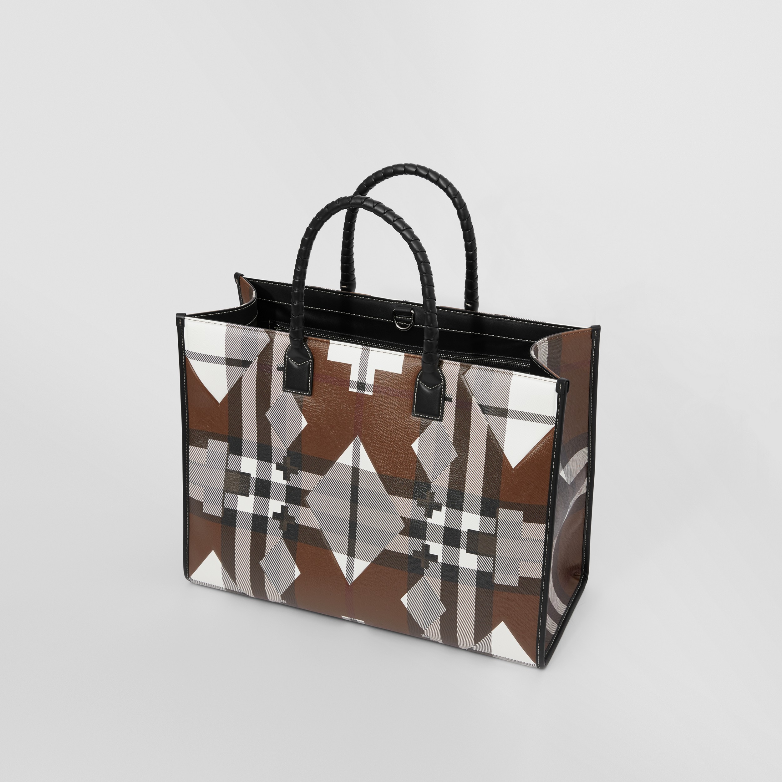 Bolsa tote com estampa xadrez geométrica (Marrom Bétula Escuro/ Branco) - Homens | Burberry® oficial - 3