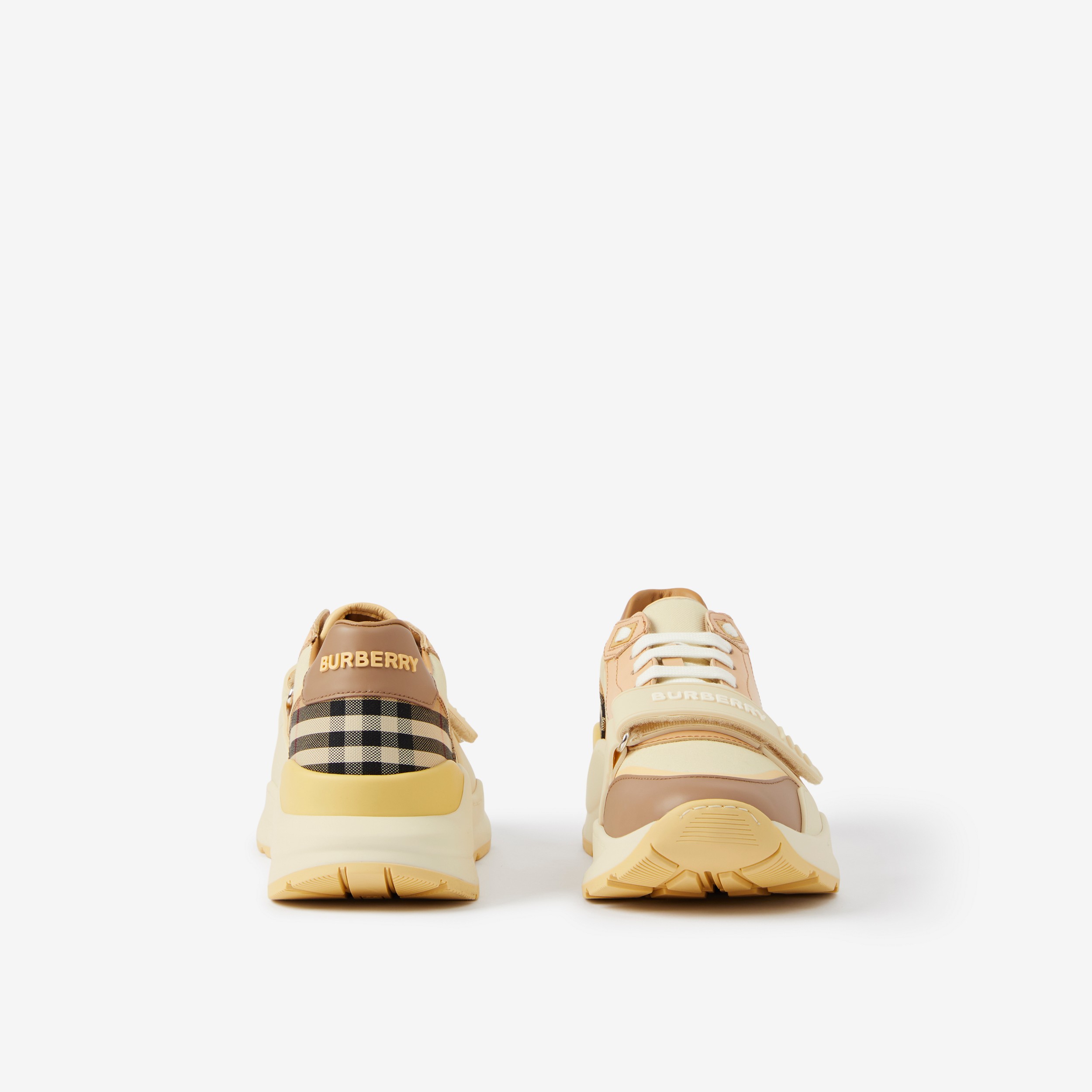 Check Cotton and Leather Sneakers in Vanilla - Women | Burberry® Official - 4