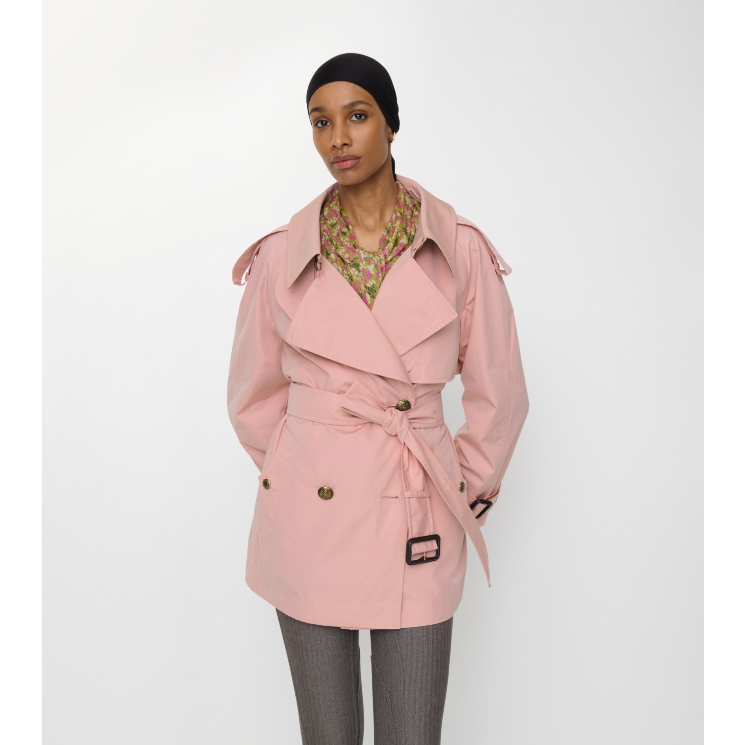 【レア極美品】バーバリー ピンク トレンチコート ウエストベルト付き38 ショート ライトウェイトコットン フィッツロヴィア トレンチコート