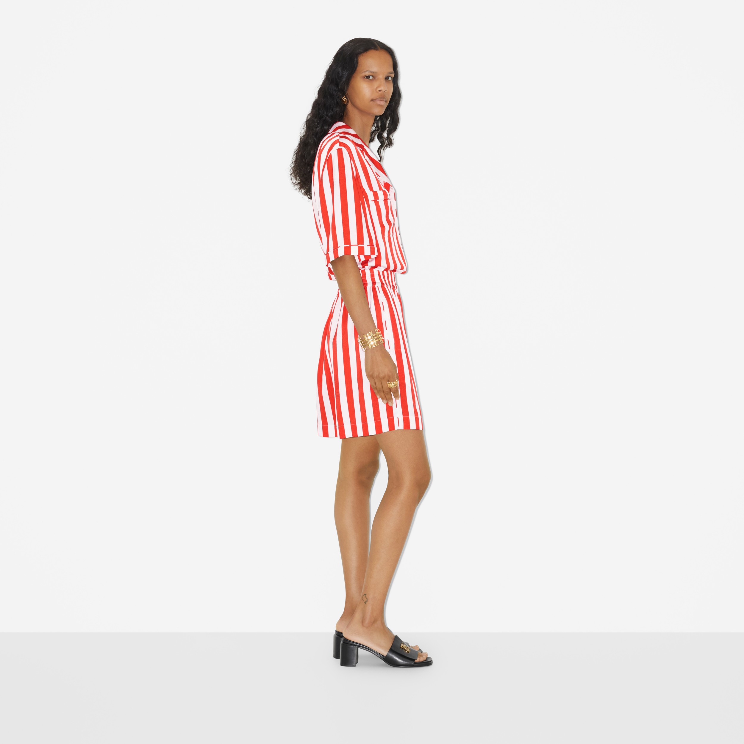 EKD Striped Silk Shorts in Bright Chili Red - Women | Burberry® Official - 3