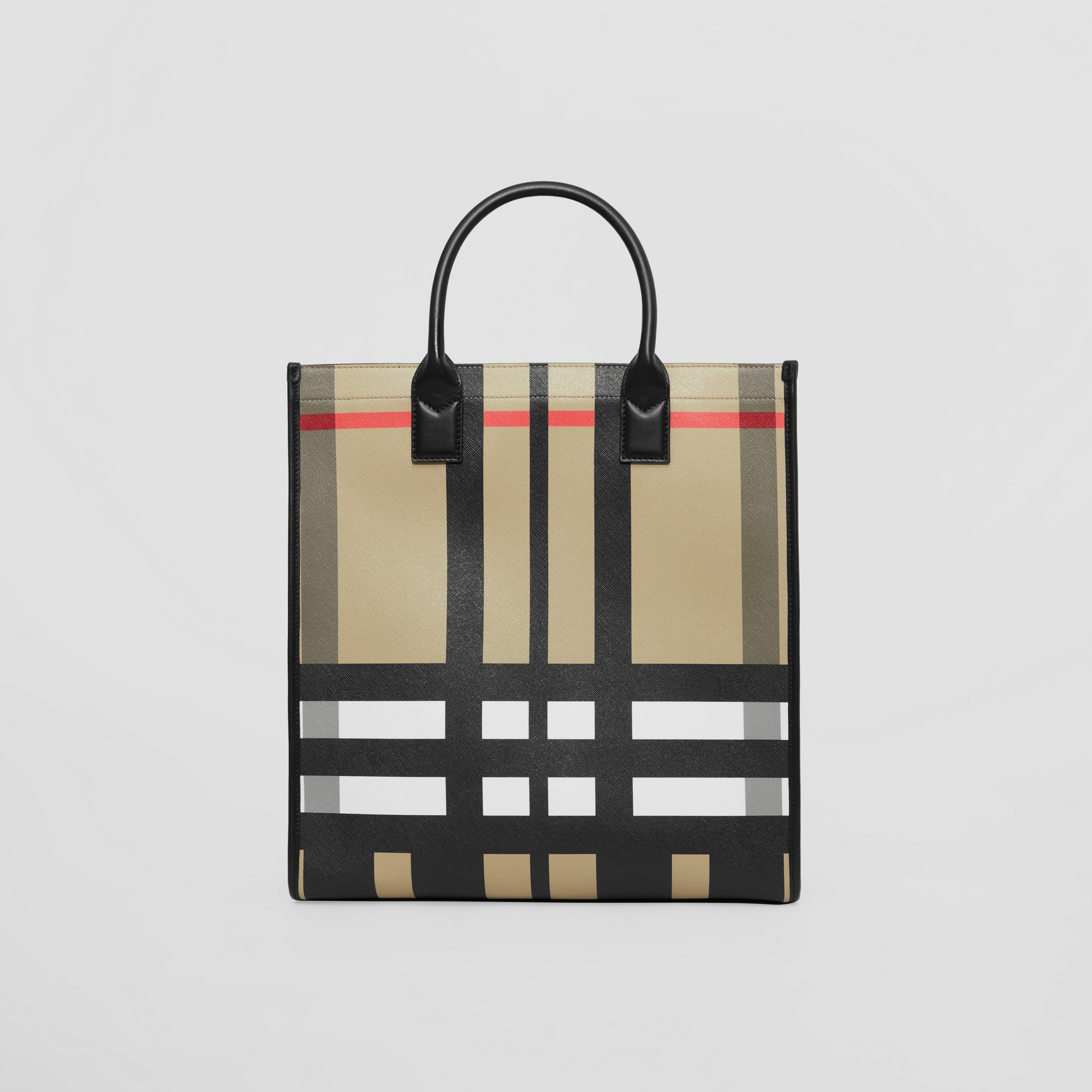 Exaggerated Check and Leather Tote in Archive Beige/black | Burberry® Official - 1
