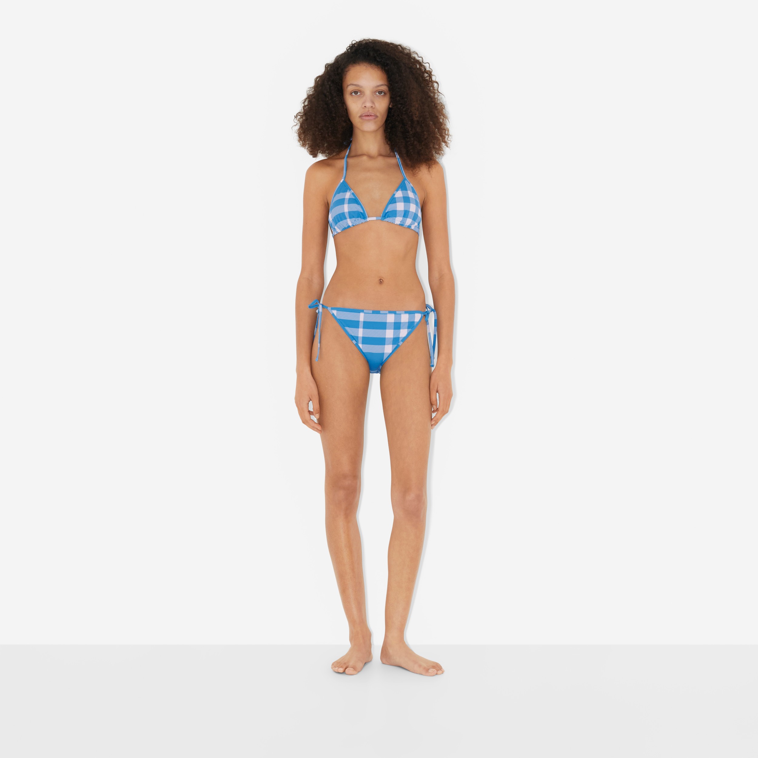 Check Stretch Nylon Triangle Bikini in Vivid Blue - Women | Burberry®  Official