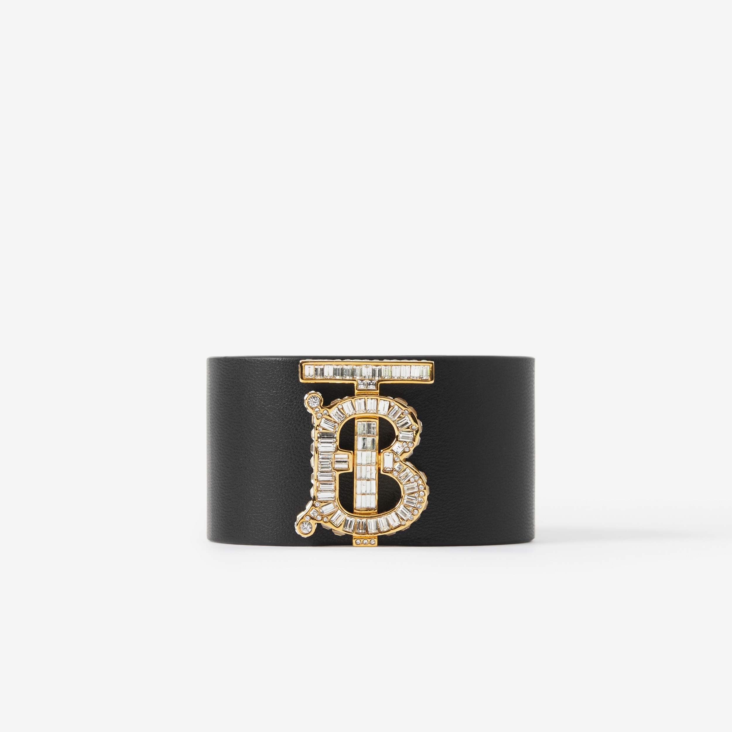 Crystal Monogram Leather Cuff in Light Gold/black - Women | Burberry® Official - 1