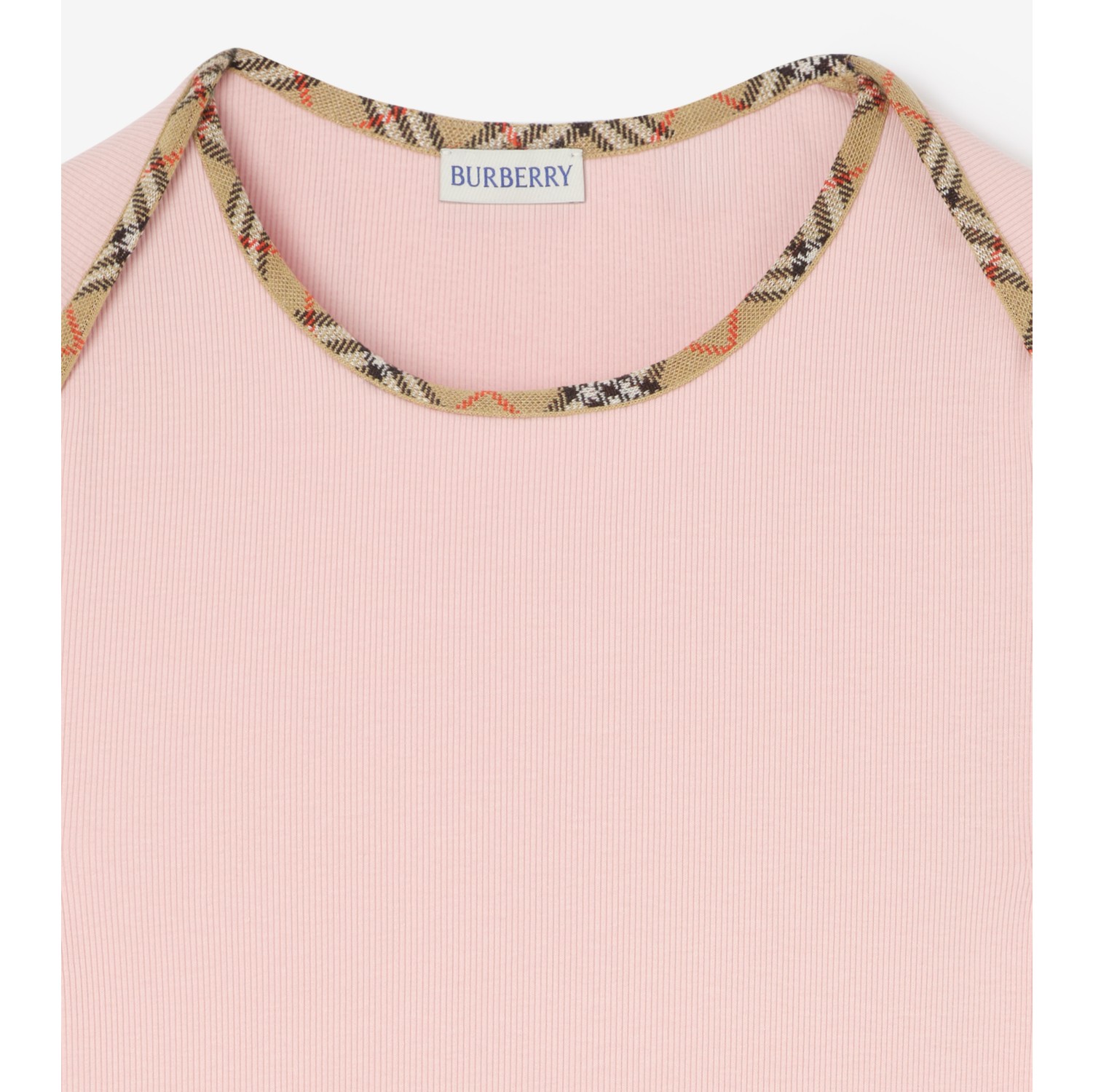 Check Trim Stretch Cotton T-shirt