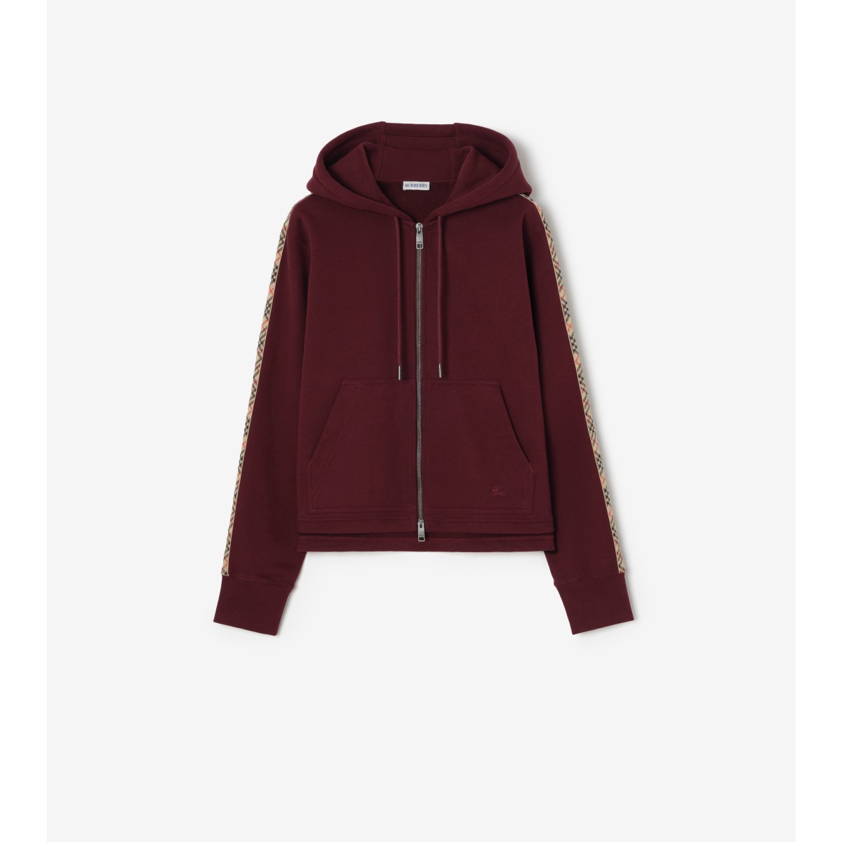  Check Trim Cotton Zip Hoodie