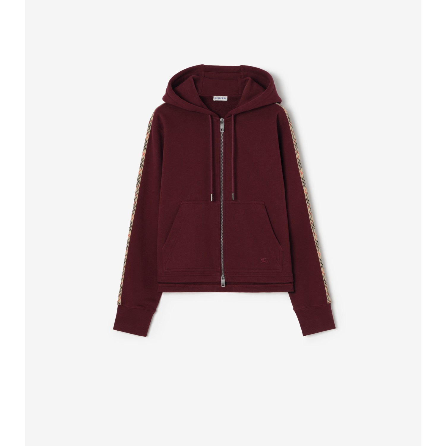 Check Trim Cotton Zip Hoodie
